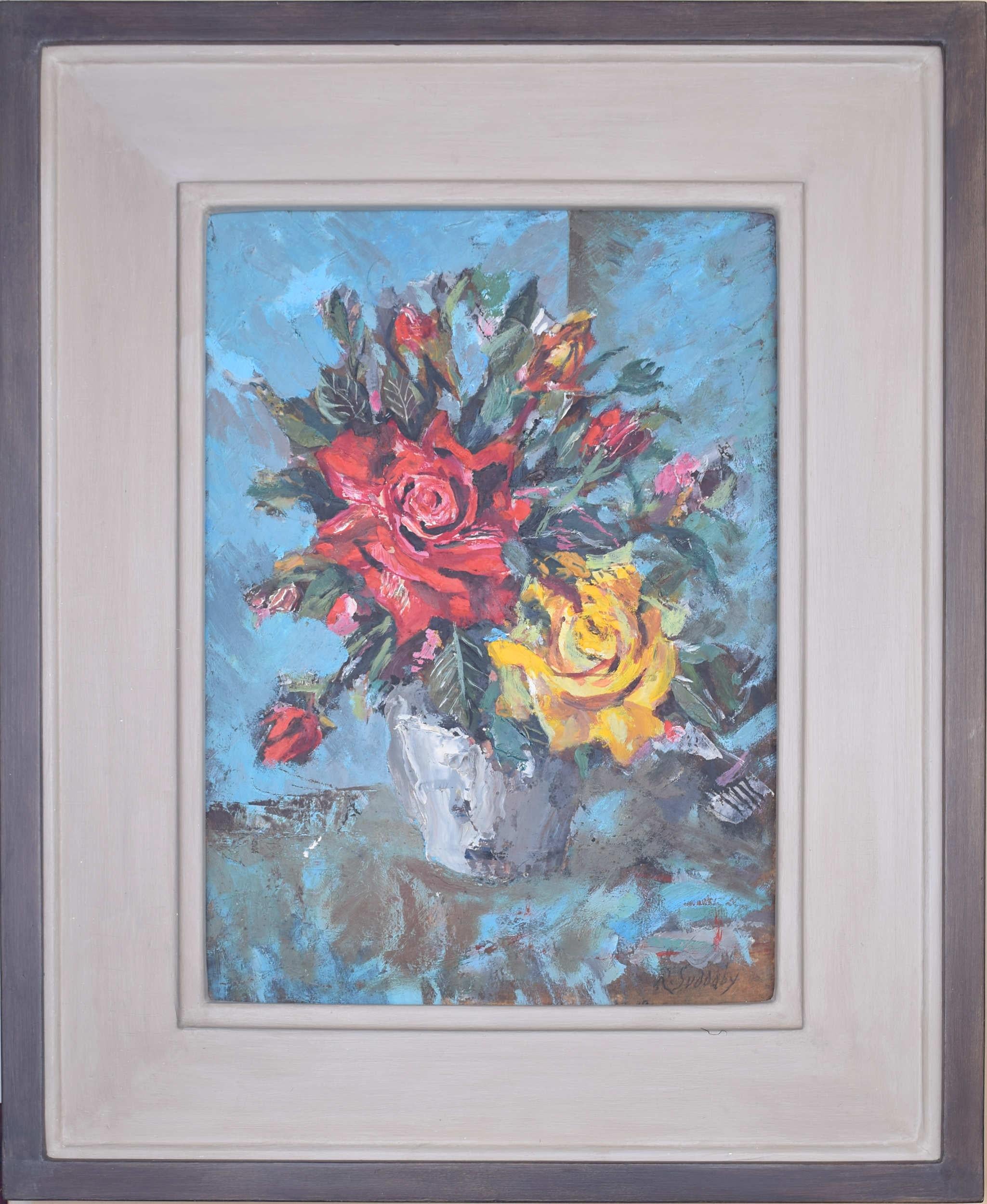 Rowland Suddaby English Roses Still Life oil painting Modern British Art Framed