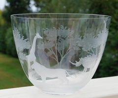Rowland Ward Etched Crystal  Animals Moser Glass Big Game African Safari Bowl