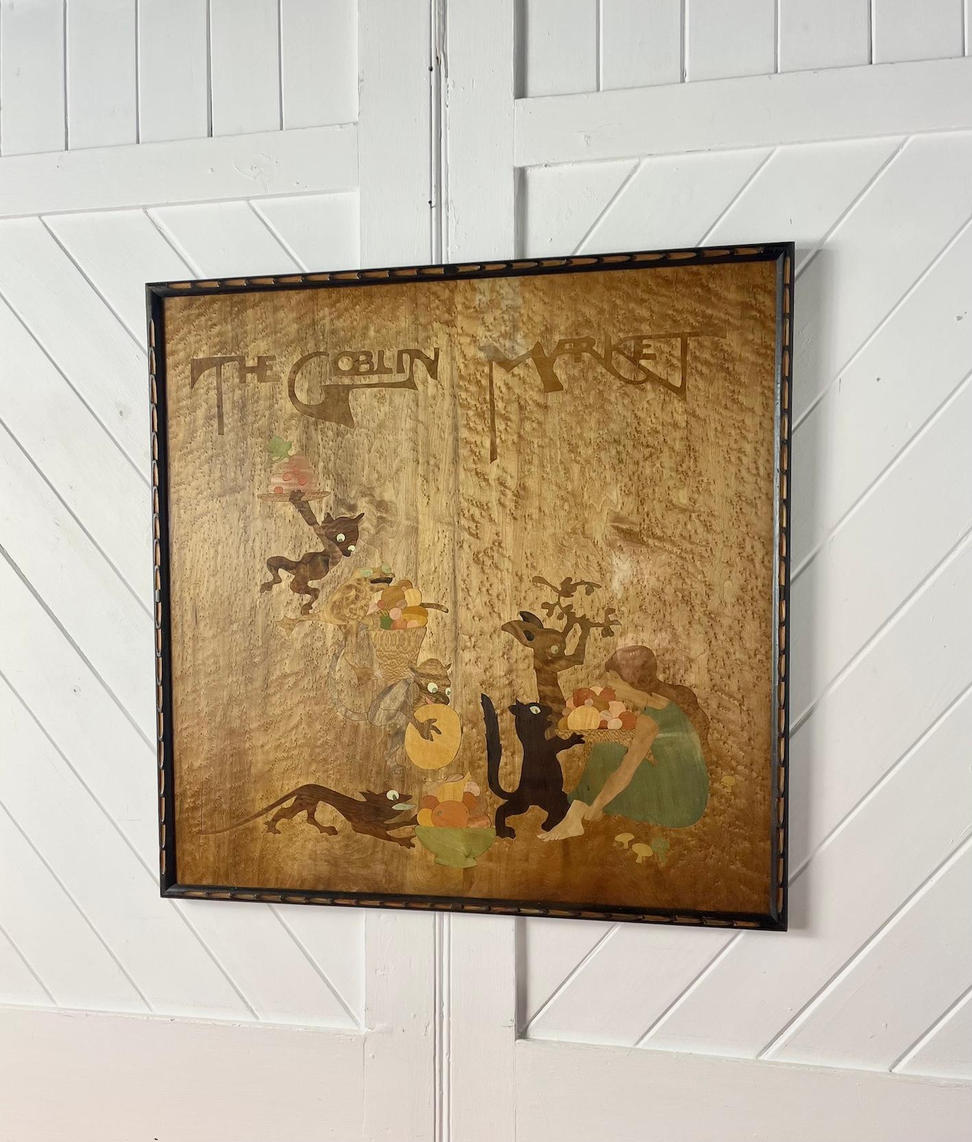 Arts and Crafts Pannello in legno intarsiato della Rowley Gallery 