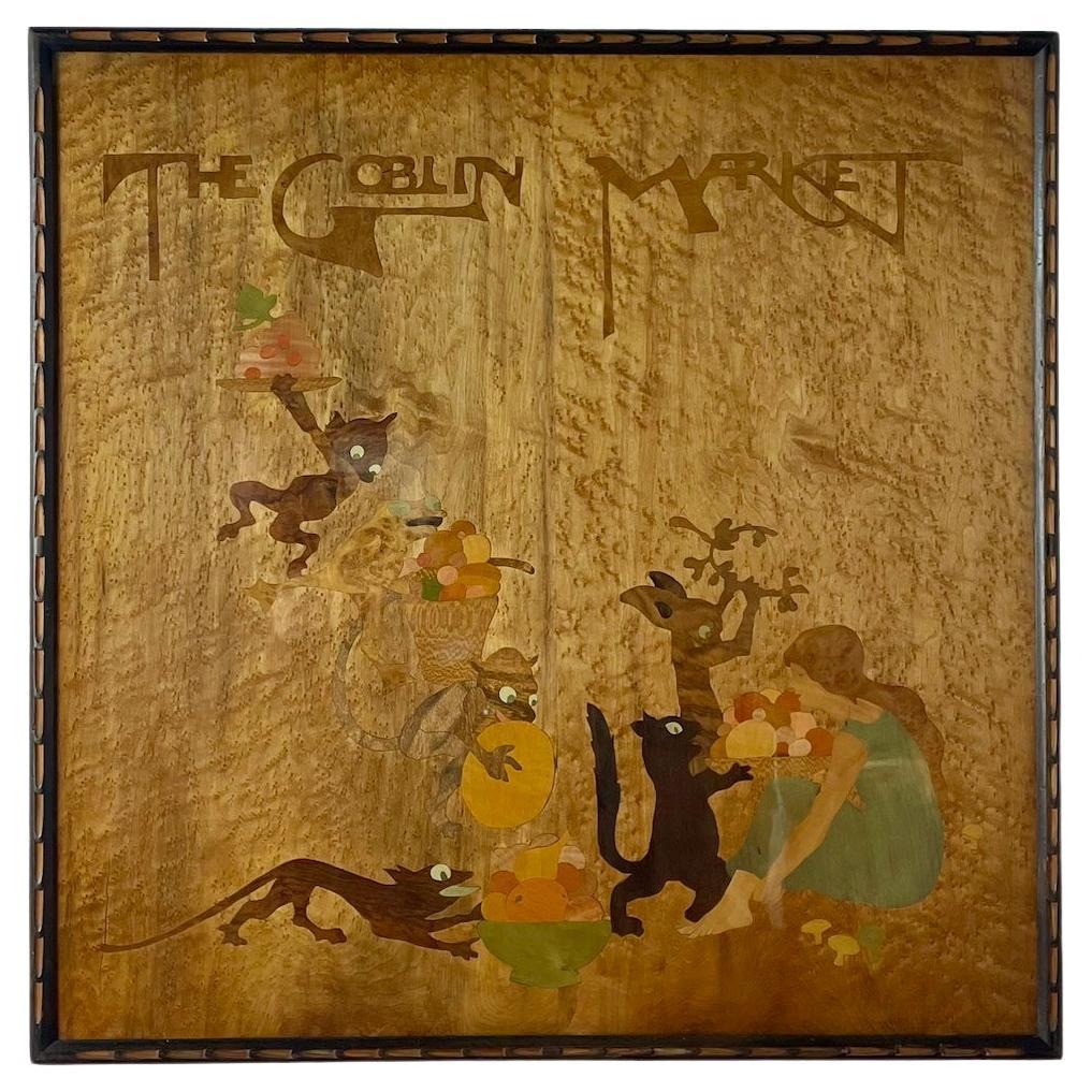 Pannello in legno intarsiato della Rowley Gallery "Il mercato dei folletti" di W.A. Inseguimento in vendita