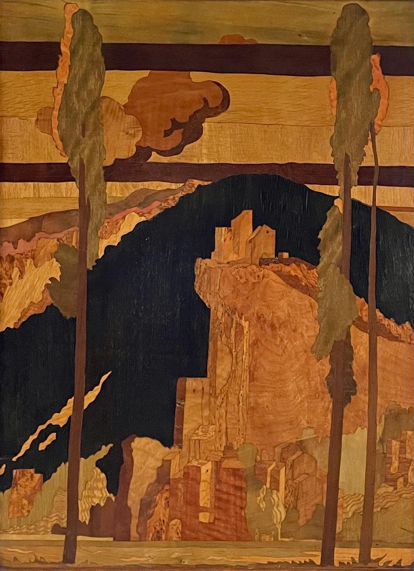 Rowley Gallery framed inlay wood panel

Paper label to the reverse showing original price of 18 guineas

‘Italian Town’

Executed by A J Rowley after a design by Sir Frank Brangwyn

Circa 1916

Height 97cm. Width 78cm. Depth 4cm

