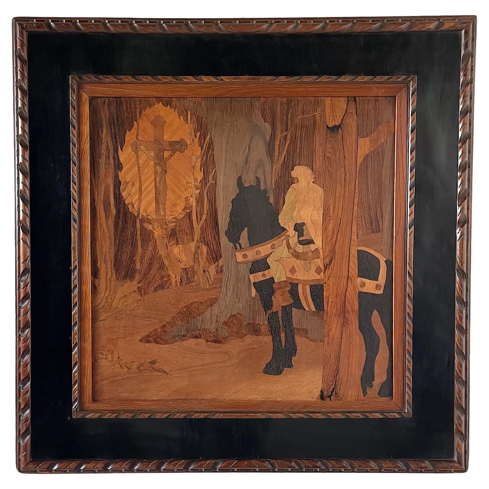 Rowley Gallery Große gerahmte Intarsien-Holzplatte 
St. Hubert
 von W. A. Chase im Angebot