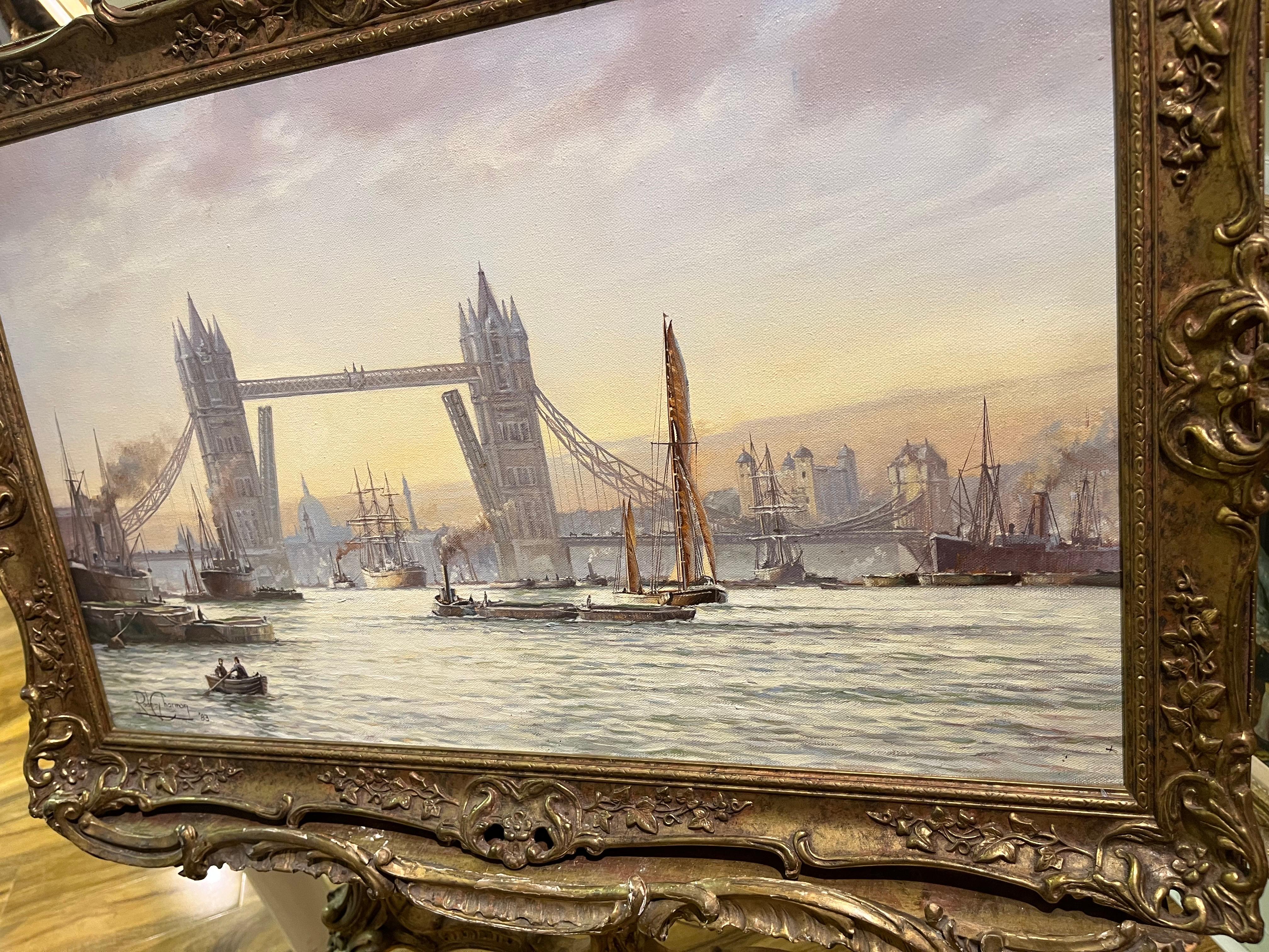 OIL PAINTING MARITIME Di Rowney Charman Grande nave Master Piece dei docks di Londra in vendita 5