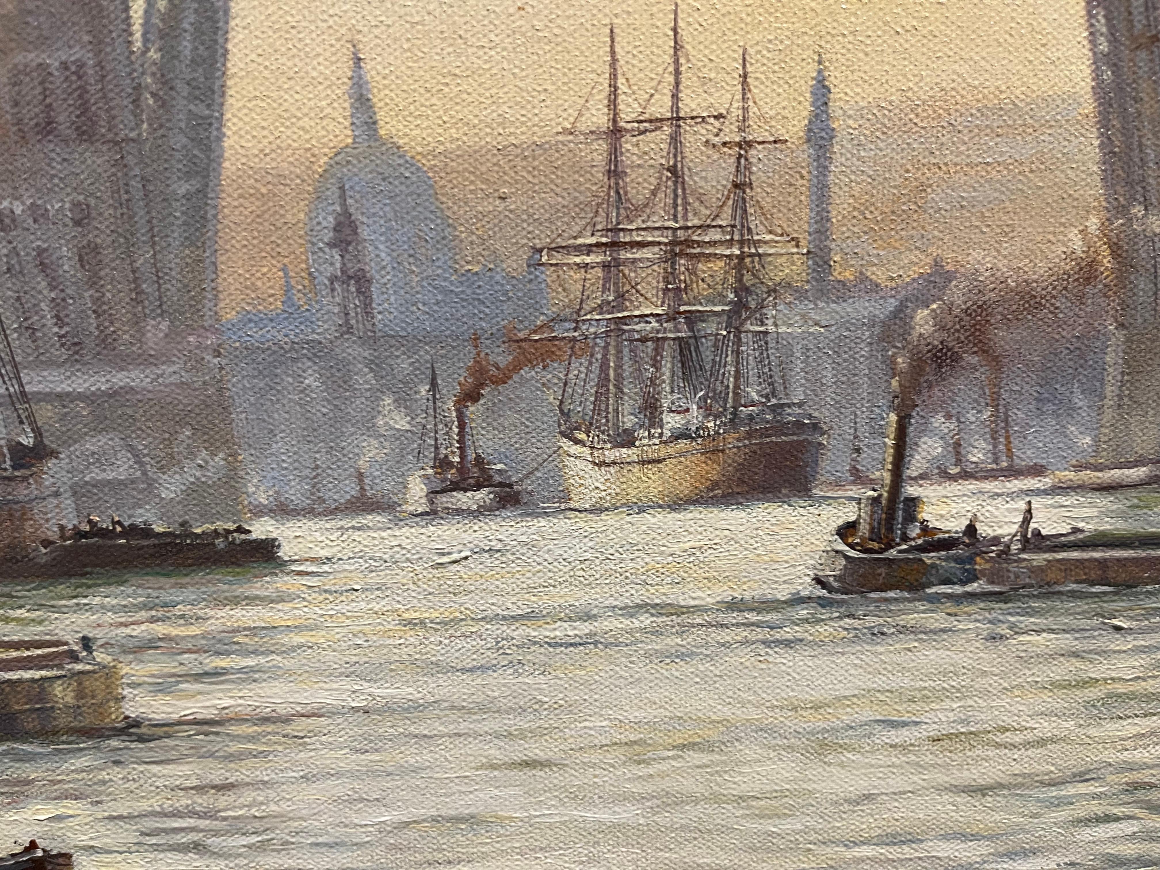 OIL PAINTING MARITIME Di Rowney Charman Grande nave Master Piece dei docks di Londra in vendita 6
