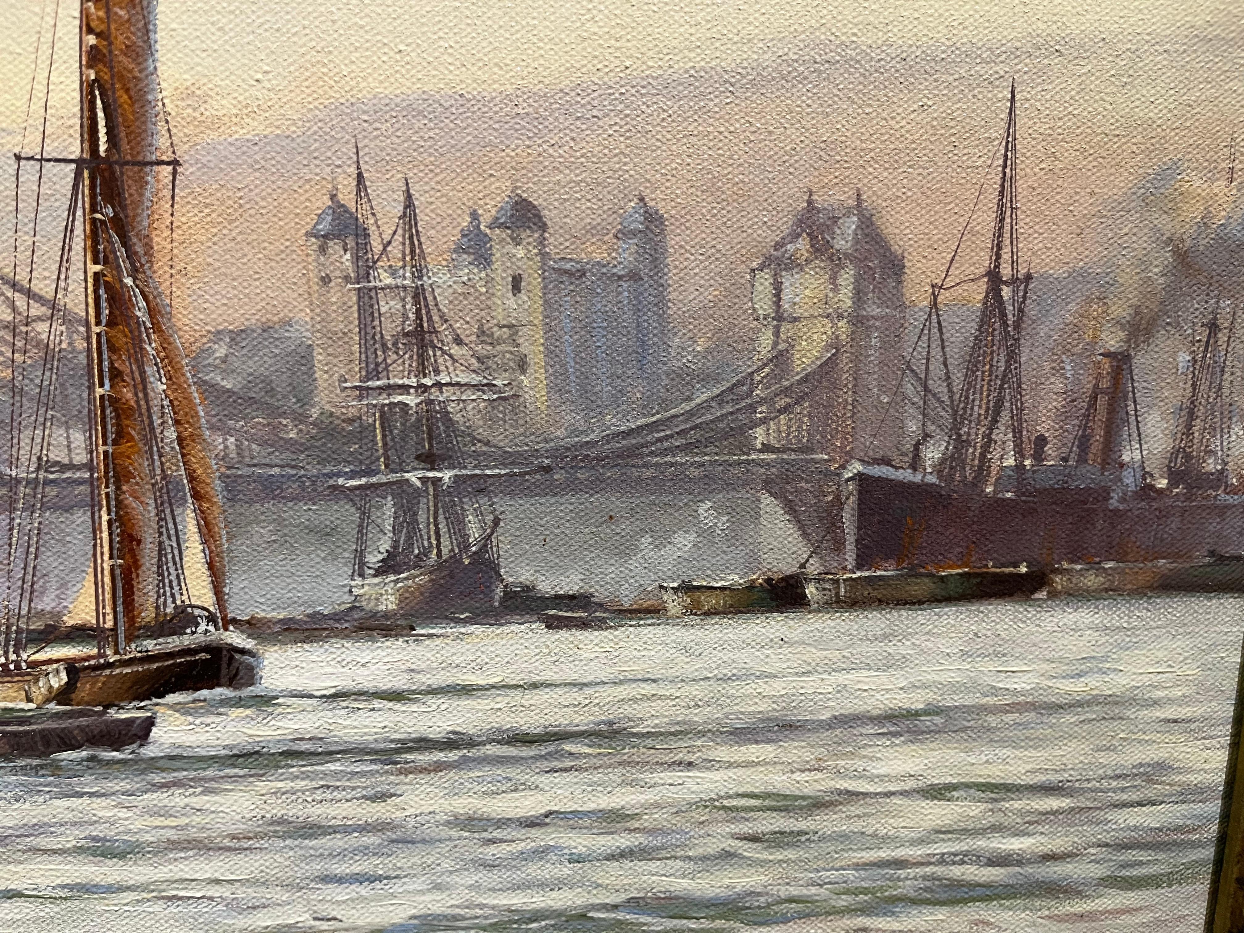 OIL PAINTING MARITIME Di Rowney Charman Grande nave Master Piece dei docks di Londra in vendita 9