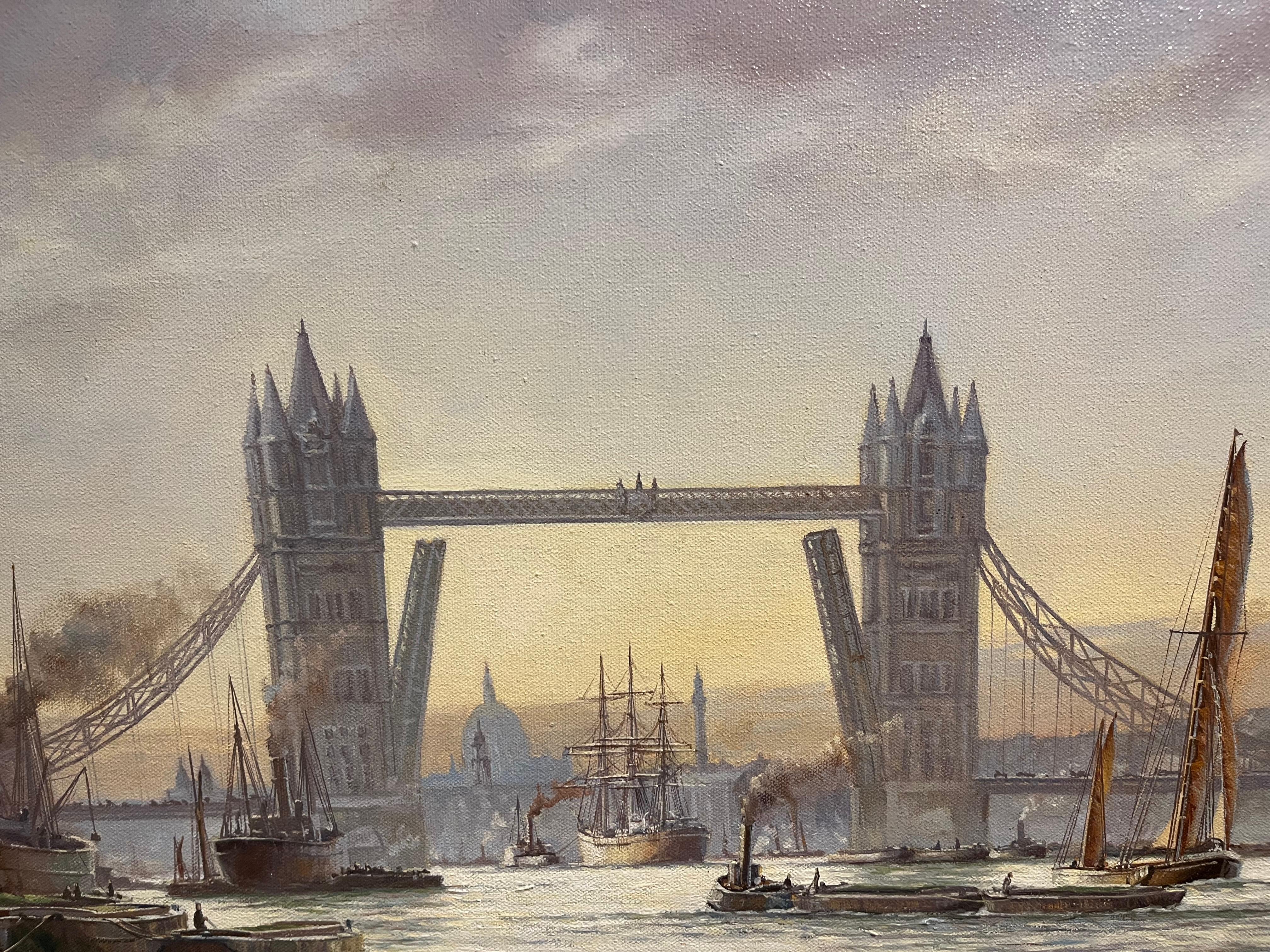 OIL PAINTING MARITIME Di Rowney Charman Grande nave Master Piece dei docks di Londra in vendita 12