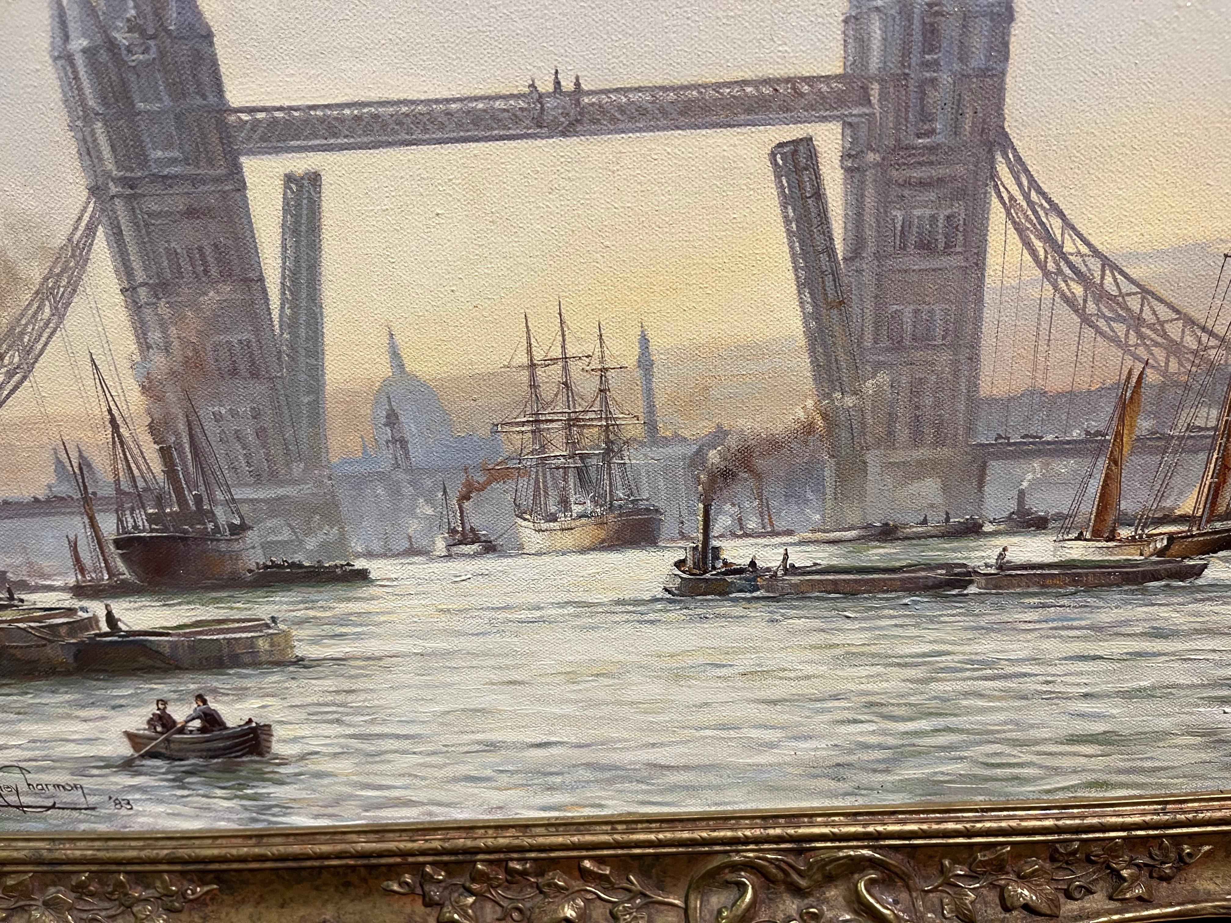 OIL PAINTING MARITIME Di Rowney Charman Grande nave Master Piece dei docks di Londra in vendita 14