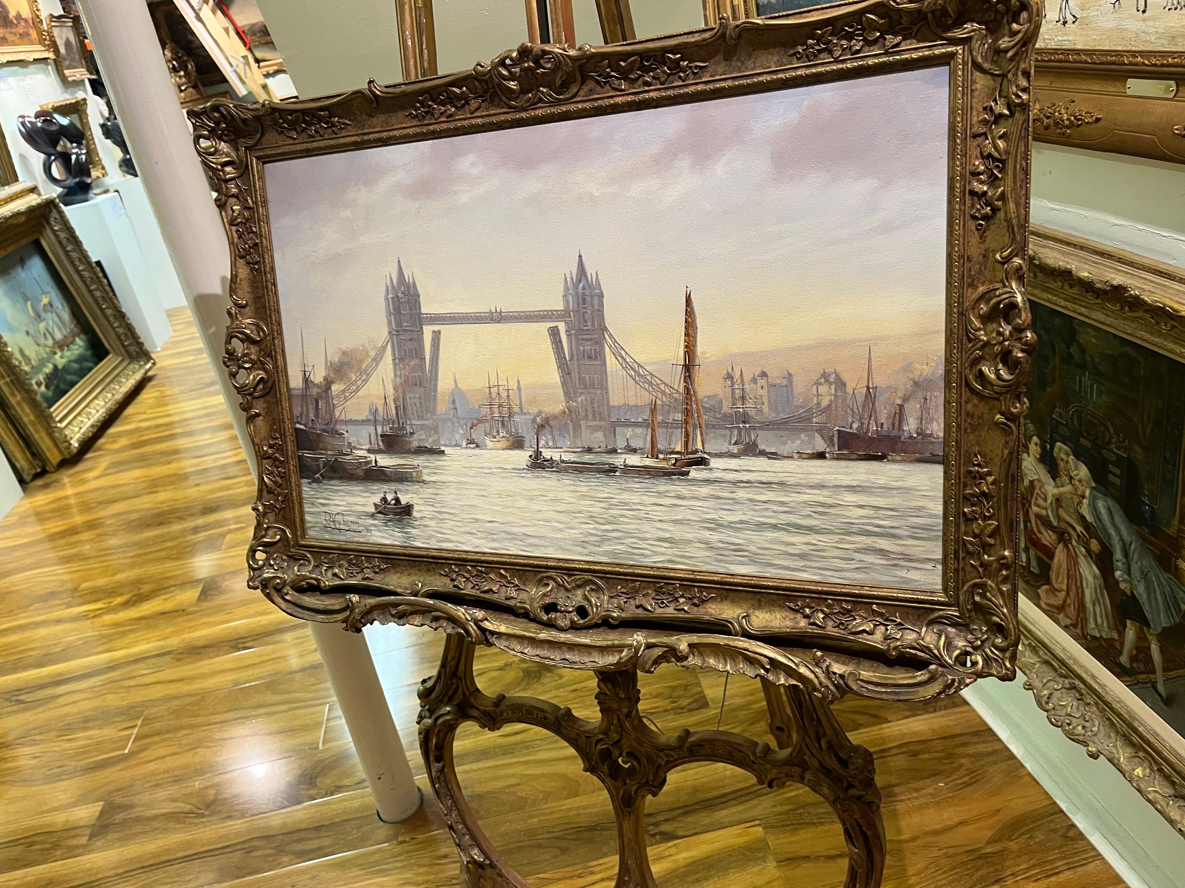 OIL PAINTING MARITIME Di Rowney Charman Grande nave Master Piece dei docks di Londra - Painting di rowney charman