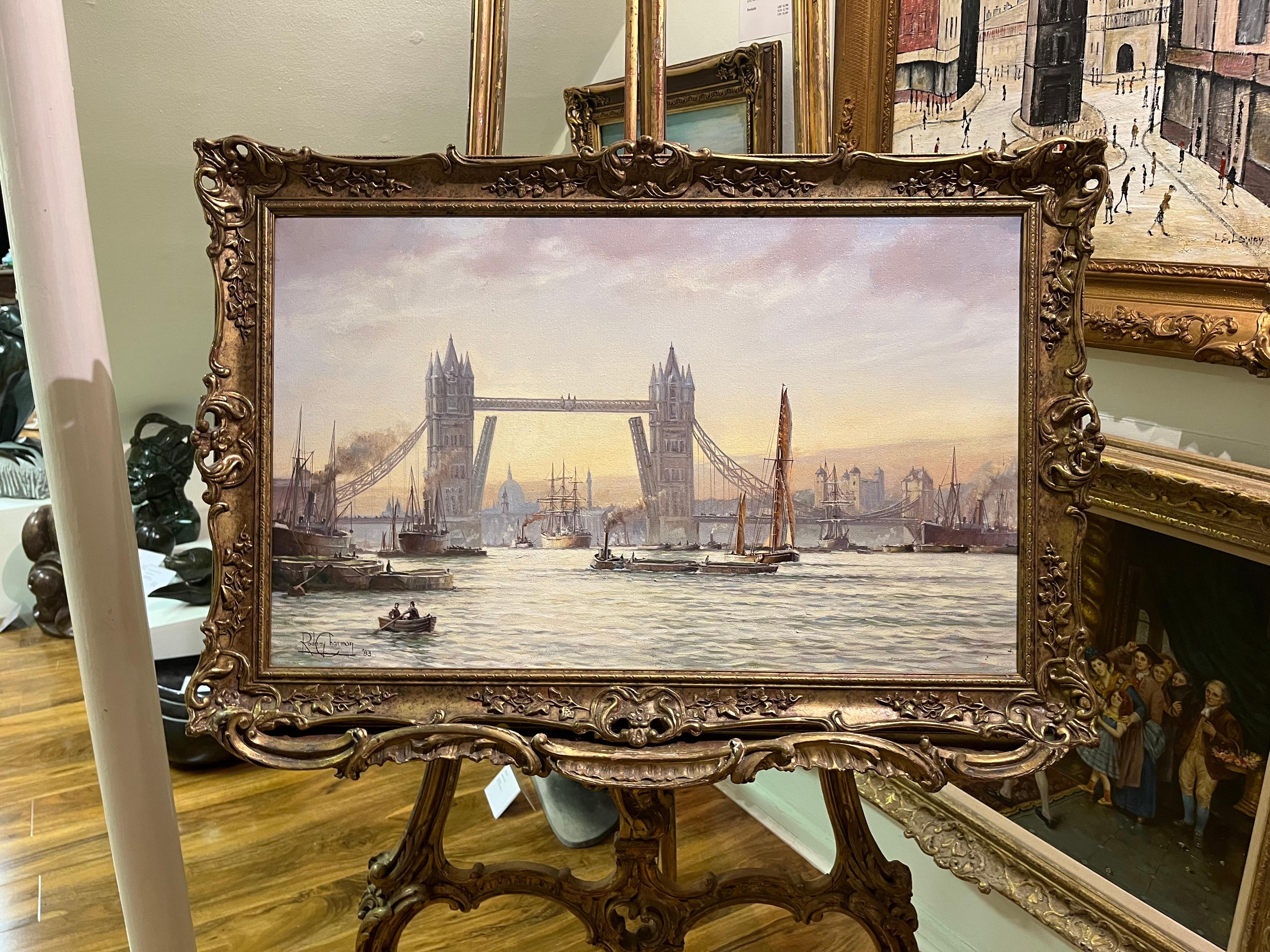 OIL PAINTING MARITIME Di Rowney Charman Grande nave Master Piece dei docks di Londra - Painting Impressionismo di rowney charman
