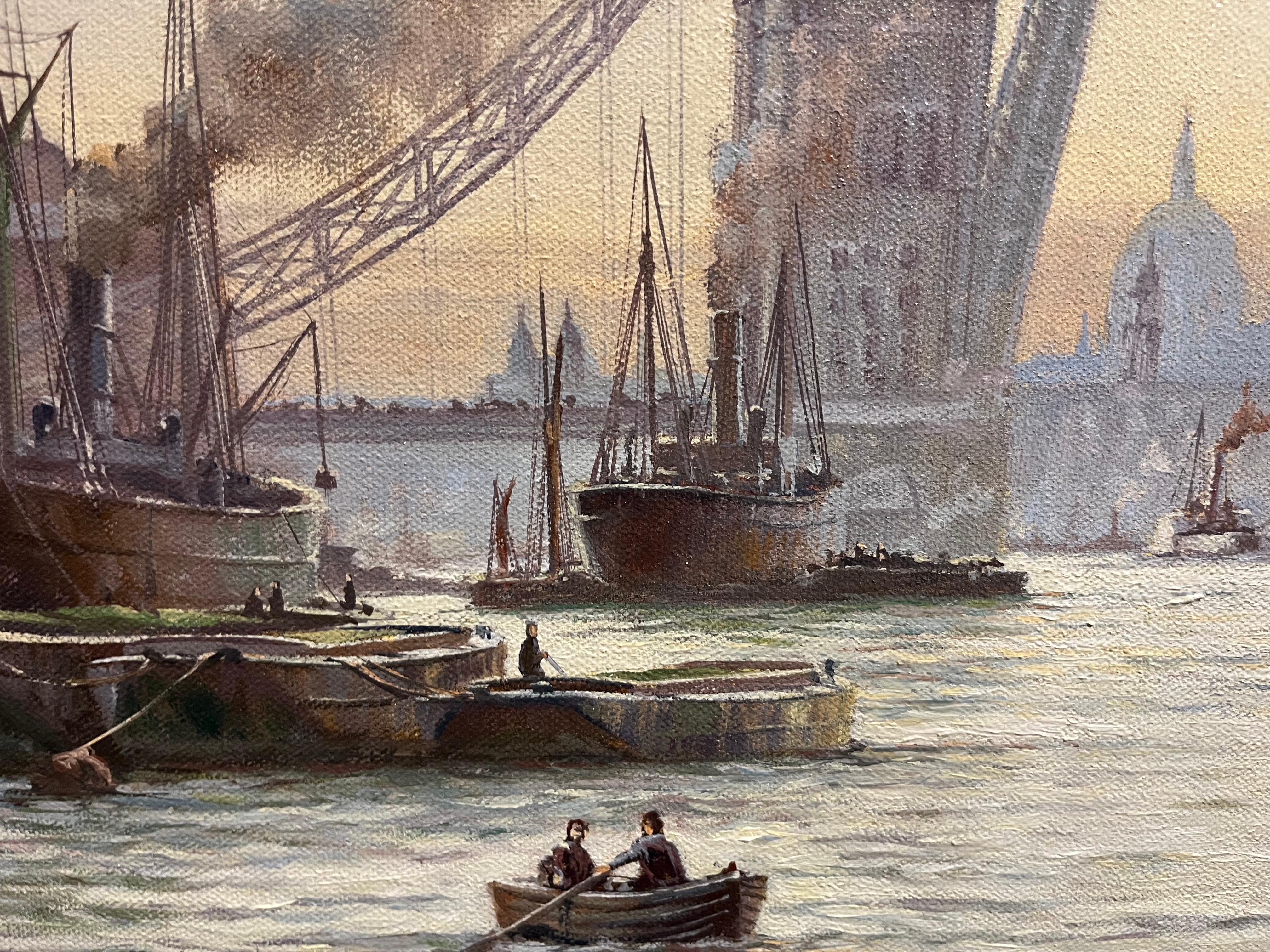 OIL PAINTING MARITIME Di Rowney Charman Grande nave Master Piece dei docks di Londra in vendita 1