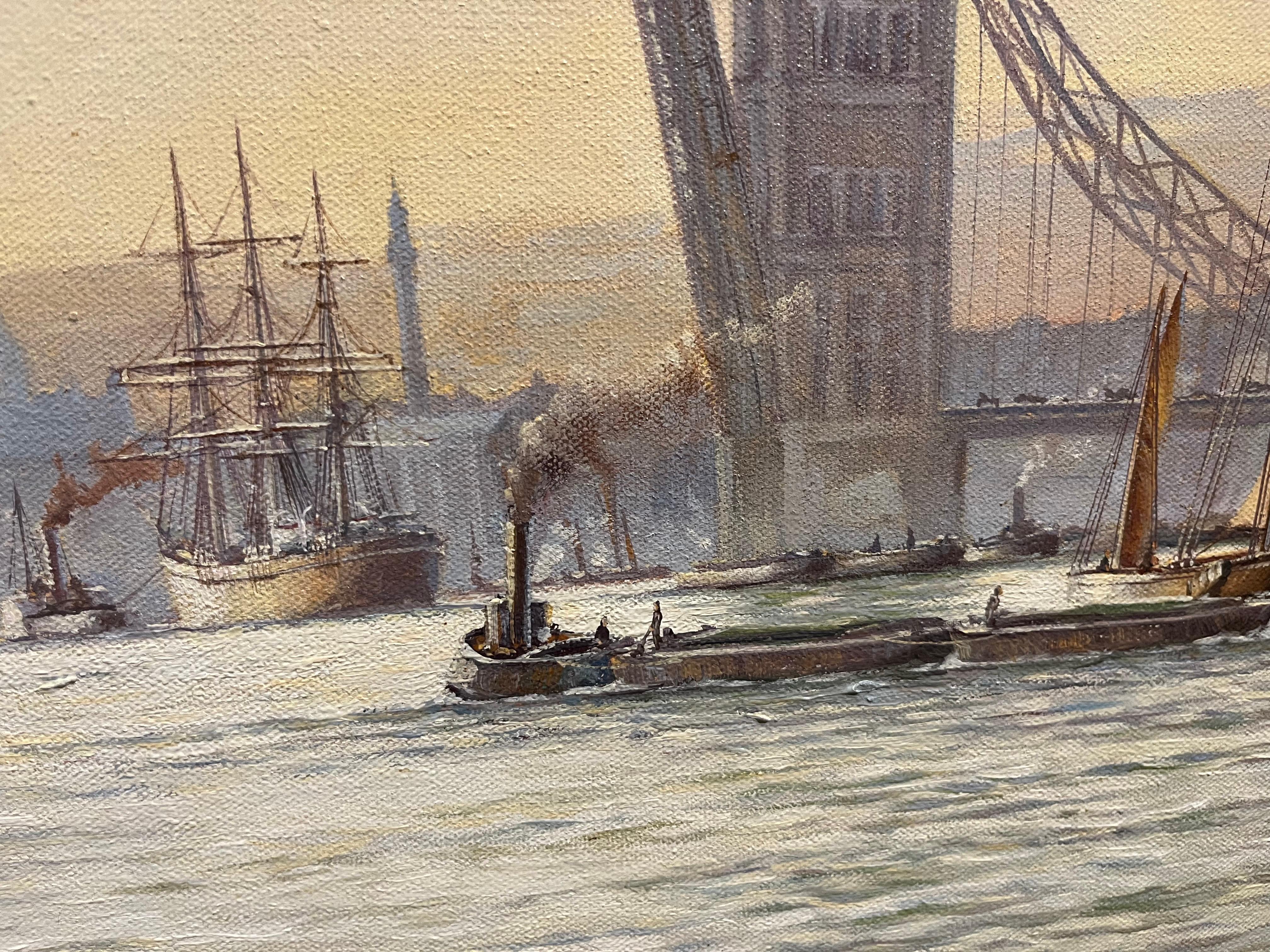 OIL PAINTING MARITIME Di Rowney Charman Grande nave Master Piece dei docks di Londra in vendita 2