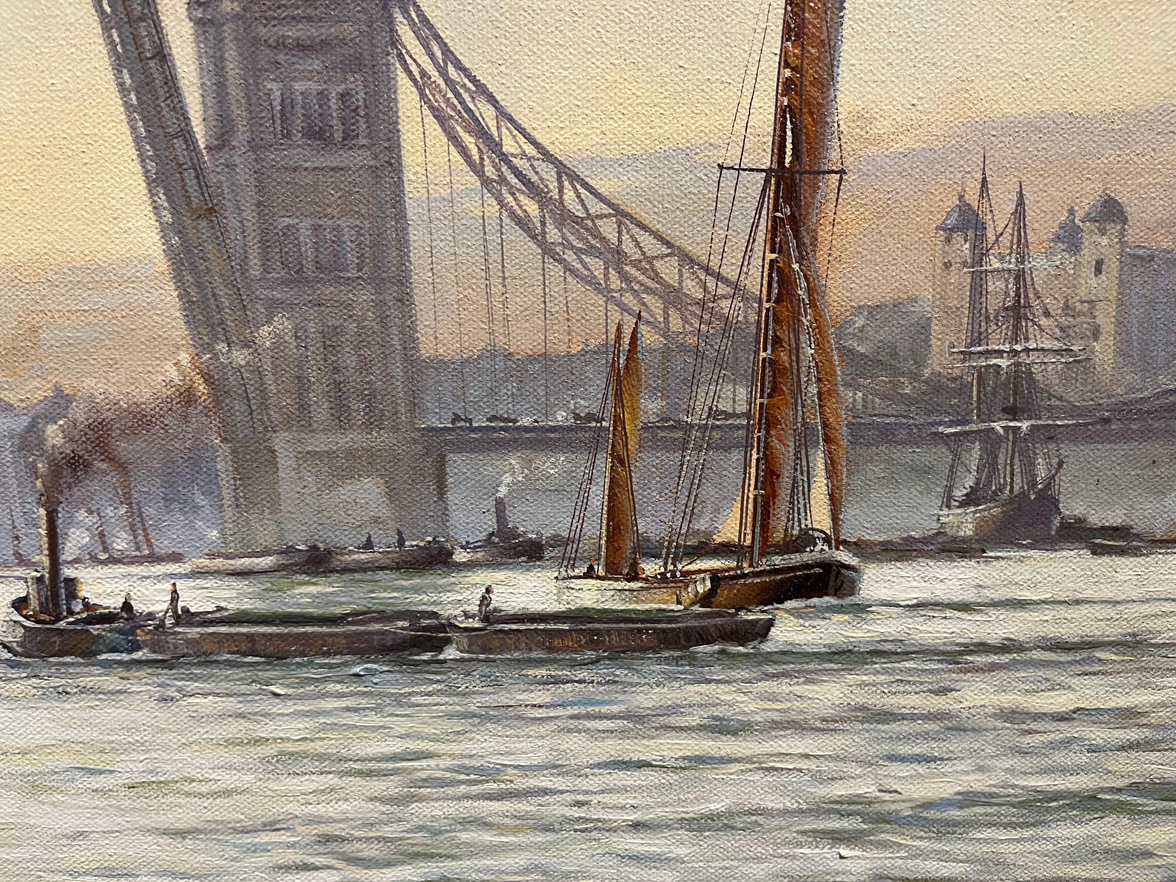 OIL PAINTING MARITIME Di Rowney Charman Grande nave Master Piece dei docks di Londra in vendita 4