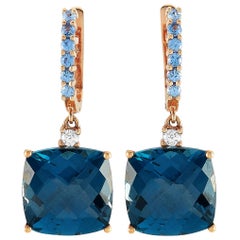 Roxa 18 Karat Gold 0.12 Carat Diamond, Royal Blue Topaz and Sapphire Earrings