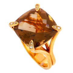 Roxa 18 Karat Rose Gold 0.08 Carat Diamond and Smoky Quartz Ring