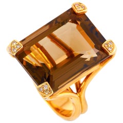 Roxa 18 Karat Rose Gold 0.10 Carat Diamond and Smoky Quartz Ring