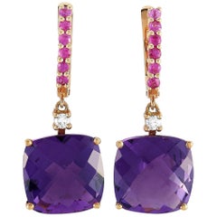Roxa 18 Karat Rose Gold 0.11 Carat Diamond, Amethyst and Ruby Earrings