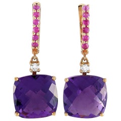 Roxa 18 Karat Rose Gold 0.11 Carat Diamond, Amethyst and Ruby Earrings