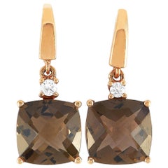 Roxa 18 Karat Rose Gold 0.12 Carat Diamond and Smoky Quartz Earrings