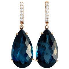 Roxa 18 Karat Rose Gold 0.36 Carat Diamond and Royal Blue Topaz Drop Earrings Roxa 18 Karat Rose Gold 0.36 Carat Diamond and Royal Blue Topaz Drop Earrings