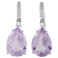 Roxa 18 Karat White Gold 0.12 Carat Diamond and Amethyst Dangle Earrings