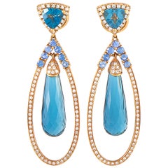 Roxa 18K Rose Gold 1.10 ct Diamond, Royal Blue Topaz and Sapphire Drop Earrings