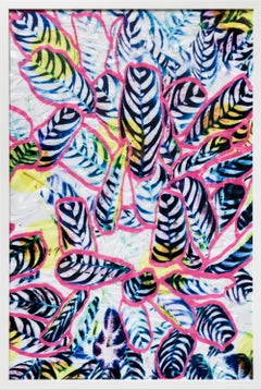 "Greenhouse Composition 36x24 Series 03", Colorful Leaf Abstract Framed Print