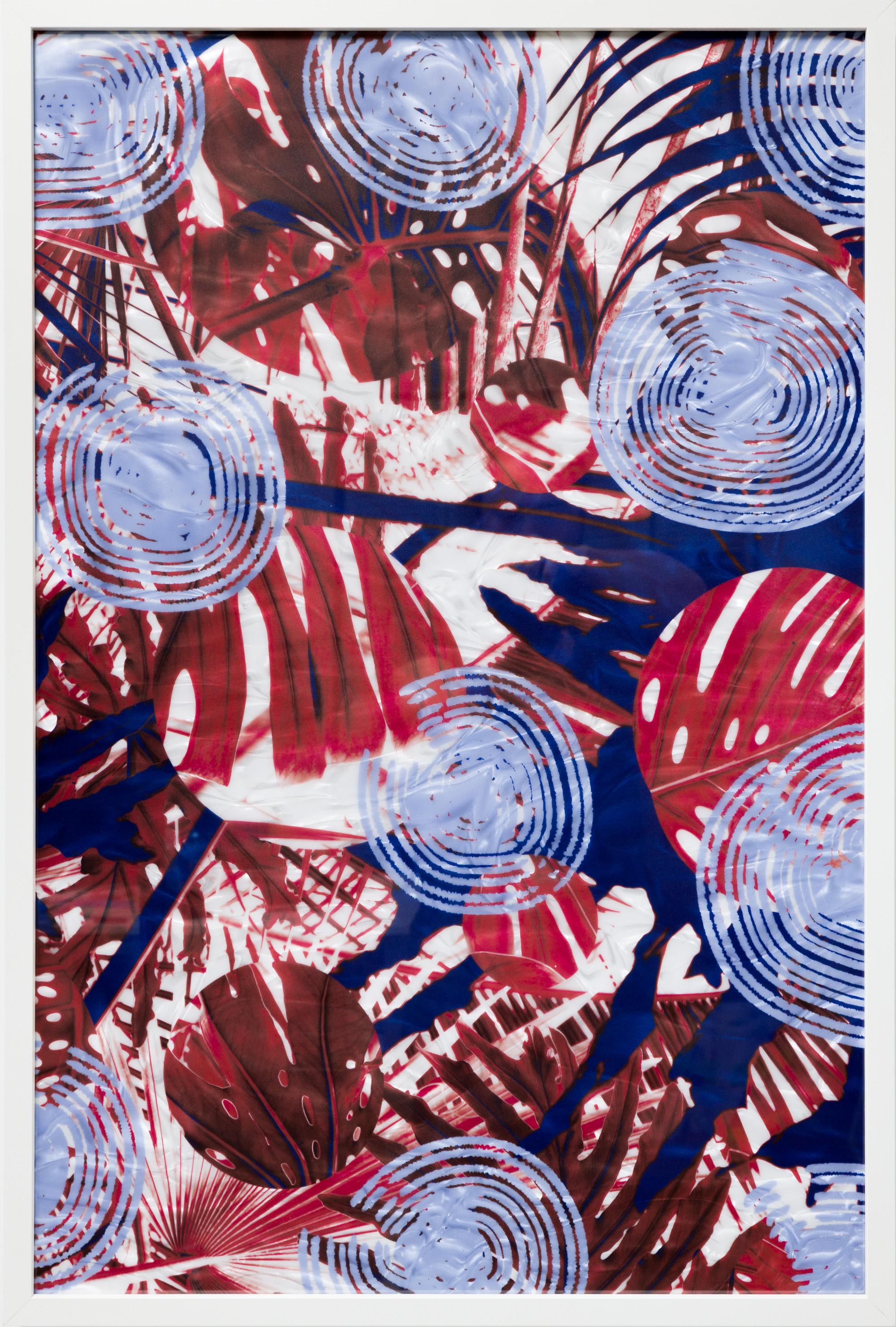„Greenhouse Composition 36x24 Serie 06“, digitaler Druck mit botanischen Motiven in Rot und Blau
