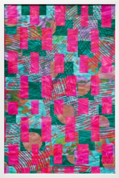 "Greenhouse Composition 36x24 Series 17", Geometric Abstract Pink Grid