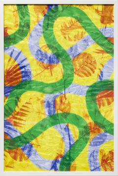 "Greenhouse Composition 36x24 Series 20", Yellow Green Blue Botanical Abstract