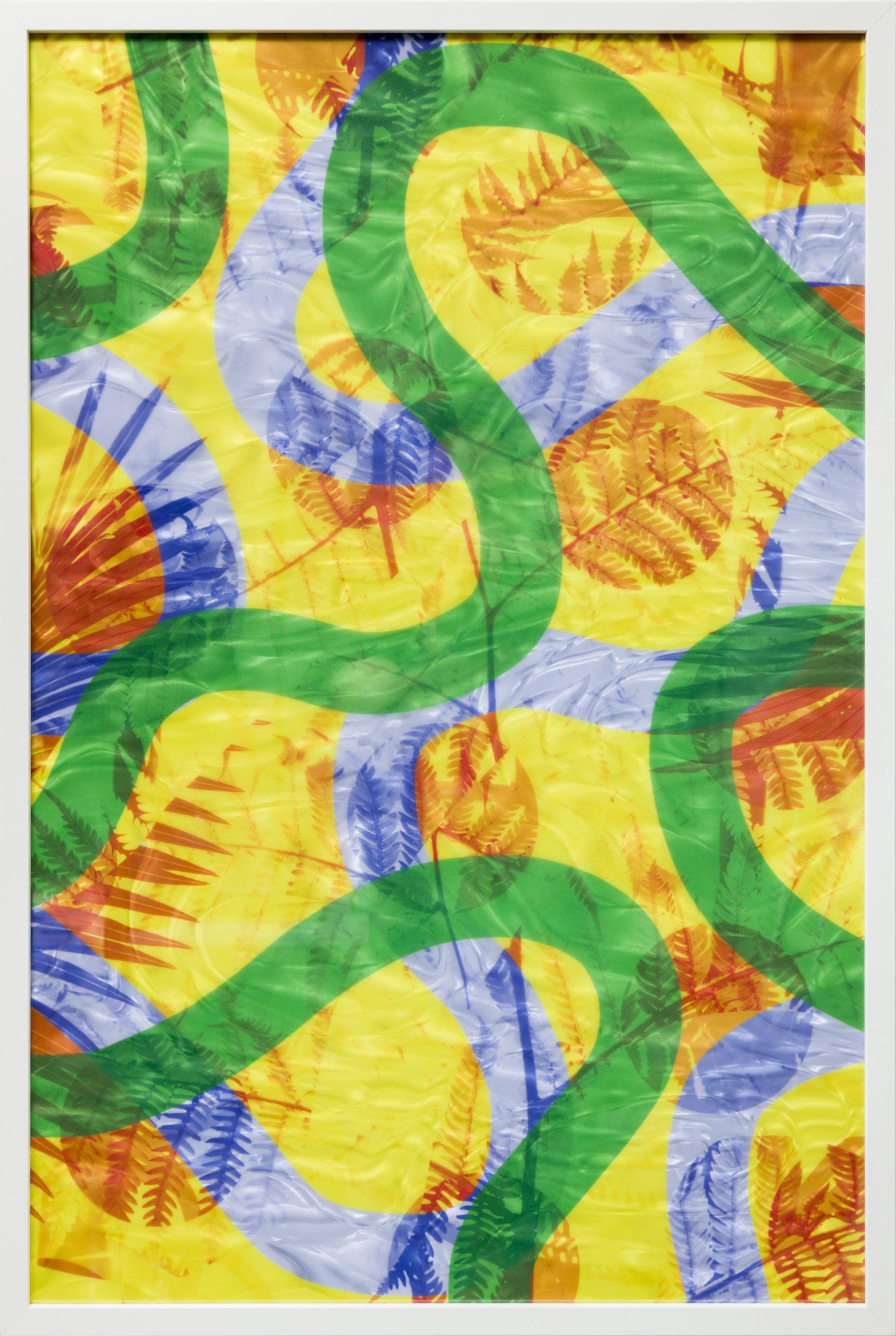 "Greenhouse Composition 36x24 Series 20", Yellow Green Blue Botanical Abstract