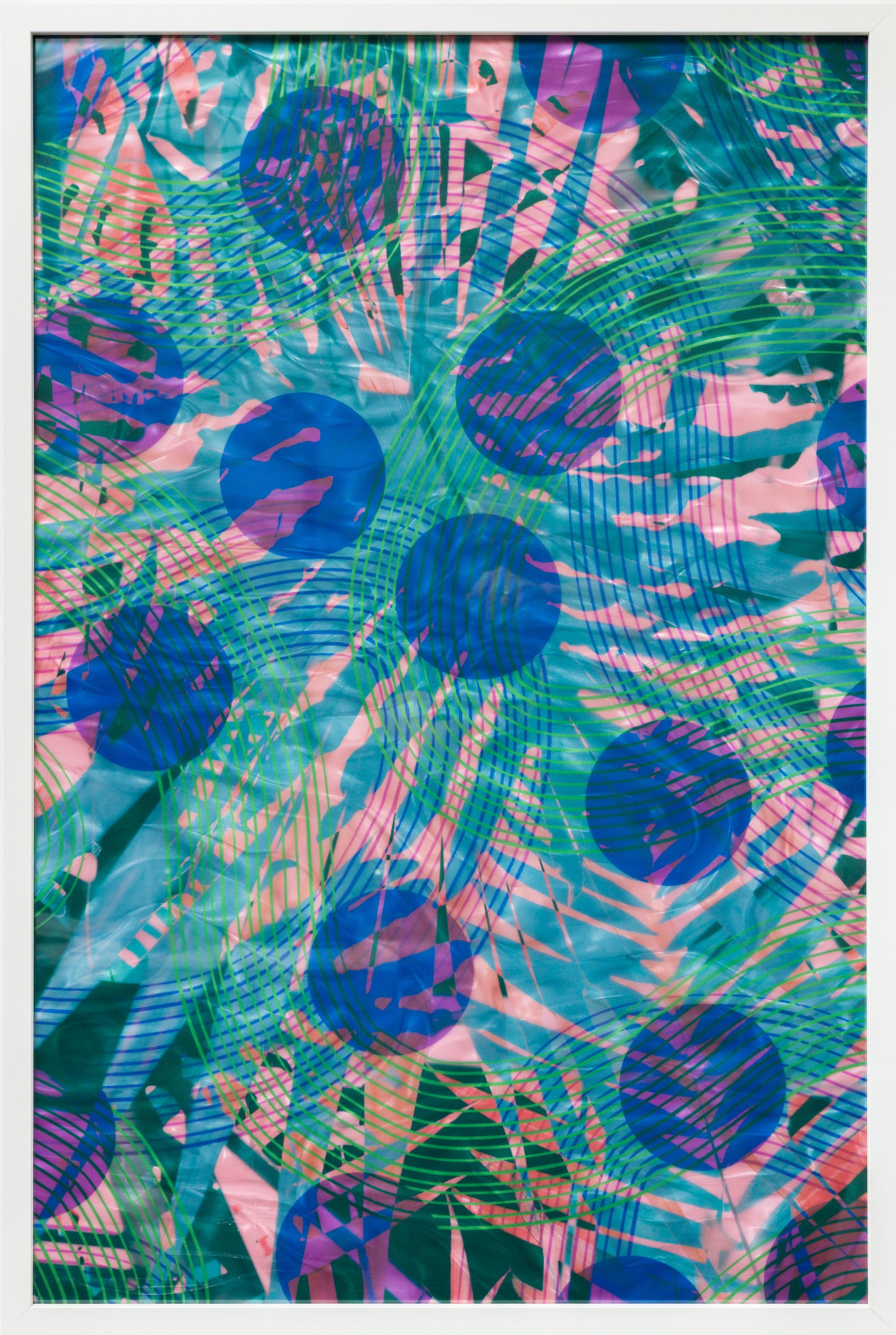 "Greenhouse Composition 36x24 Series 24", Layered Botanical Leaf Colorful Print