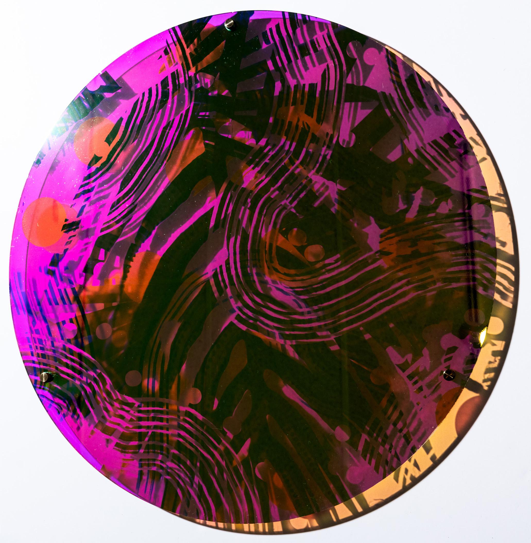 "Fern Circle" UV print on acrylic, botanical, holographic, fauna, iridescent