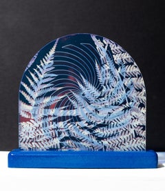 "Fern Spiral Series 4" Iridescent, Dichroic material, Botanical, sculpture