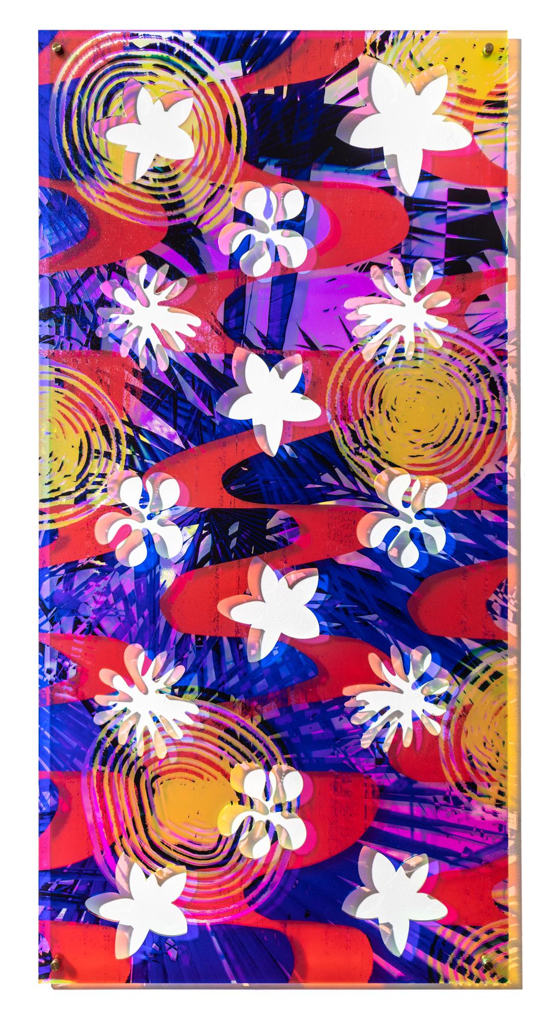 Schillernde, abstrakte florale Silhouetten „Flowers Panel“ mit Blumenmuster, Uv-Druck