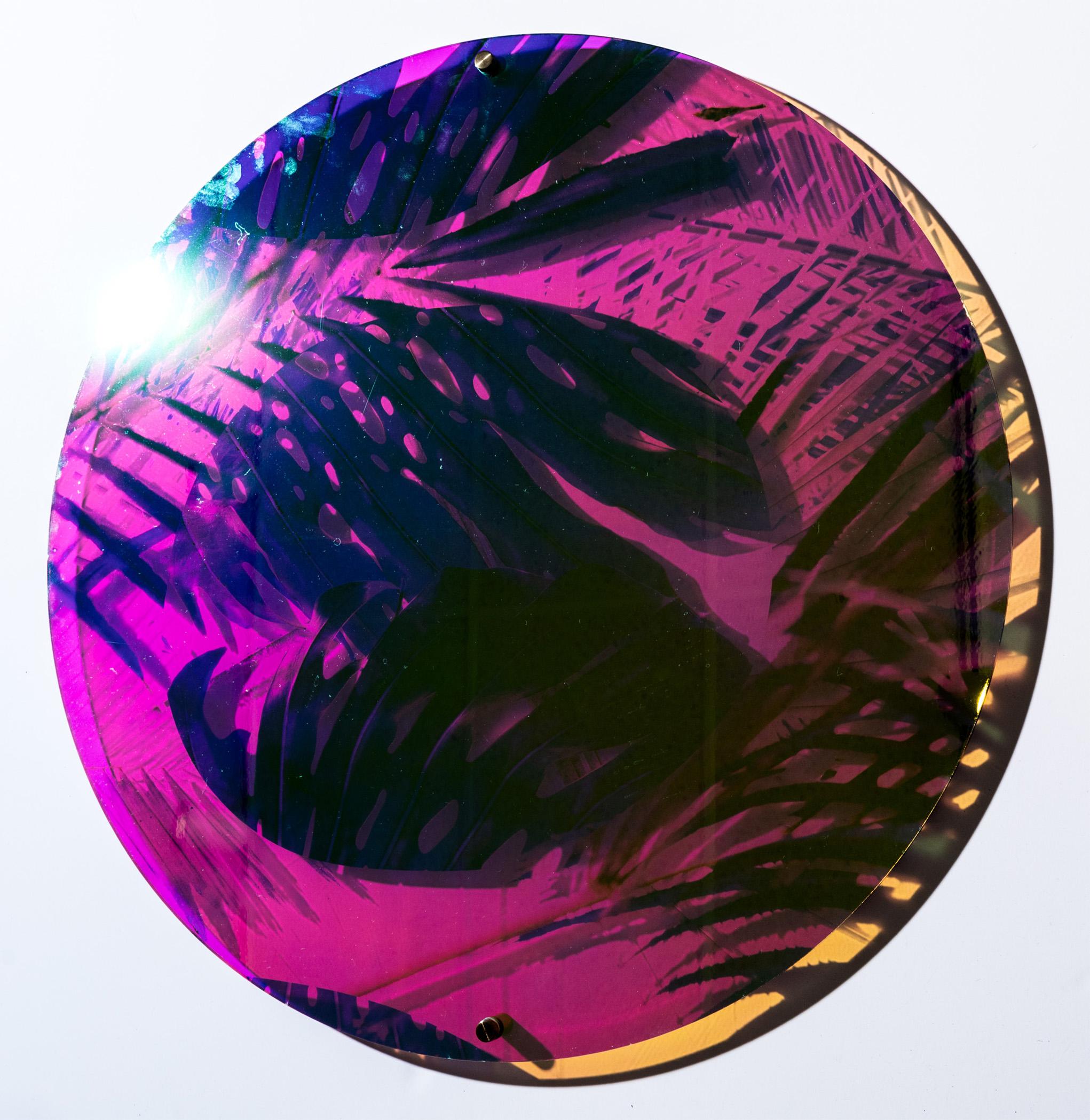 Roxana Azar Abstract Sculpture - "Monstera Circle 2019" Iridescent, holographic, color changing, botanical print
