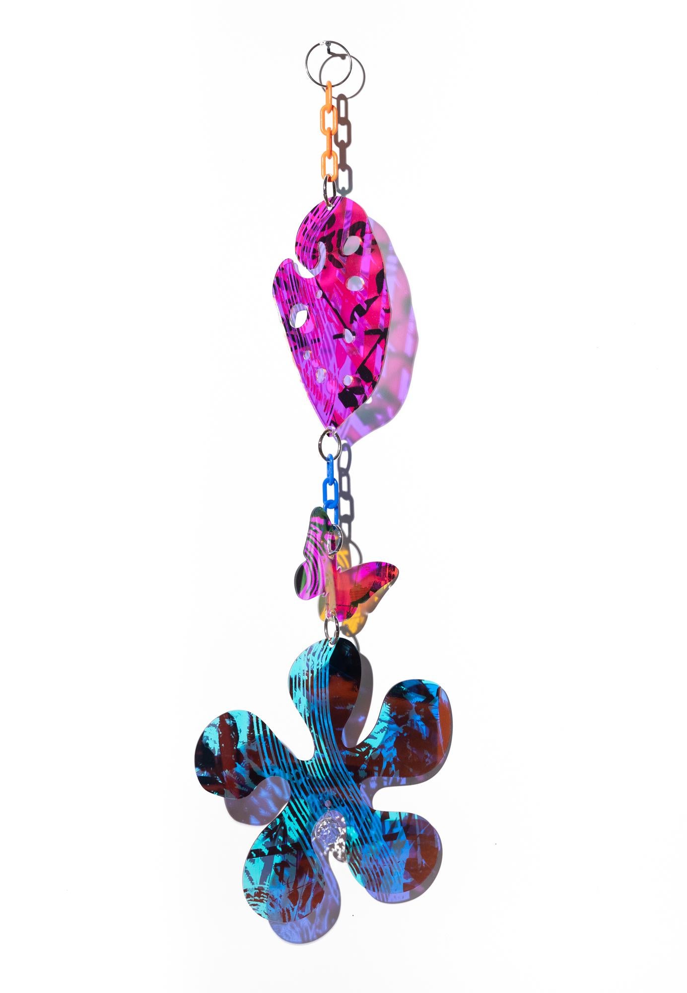 "Suncatcher 1" Iridescent, UV print on acrylic, abstract botanical, hanging