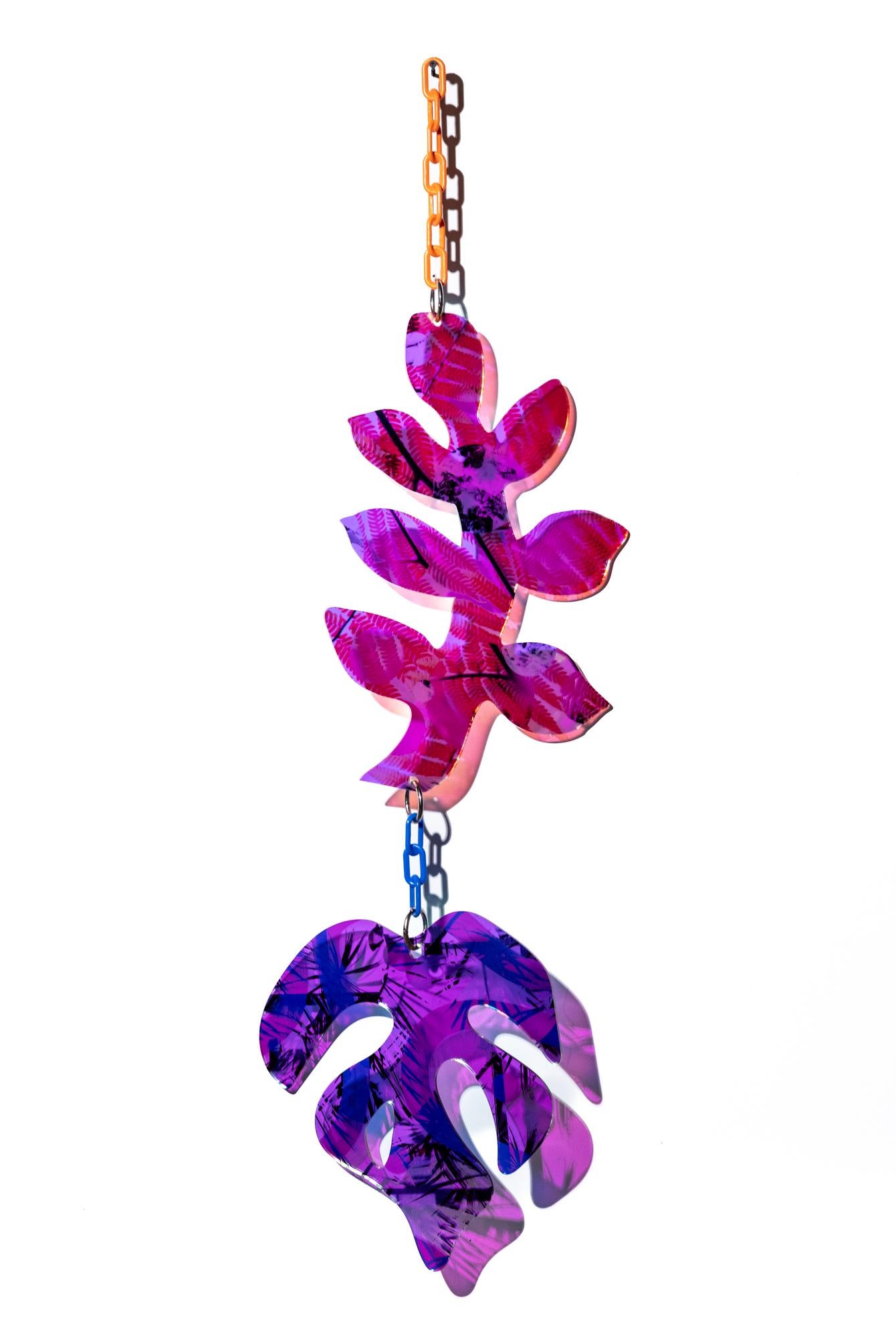 "Suncatcher 3" Iridescent, UV print on acrylic, abstract botanical, hanging