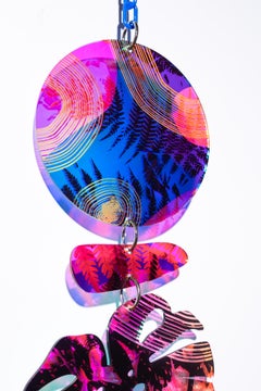 "Suncatcher 4" Iridescent, UV print on acrylic, abstract botanical, hanging