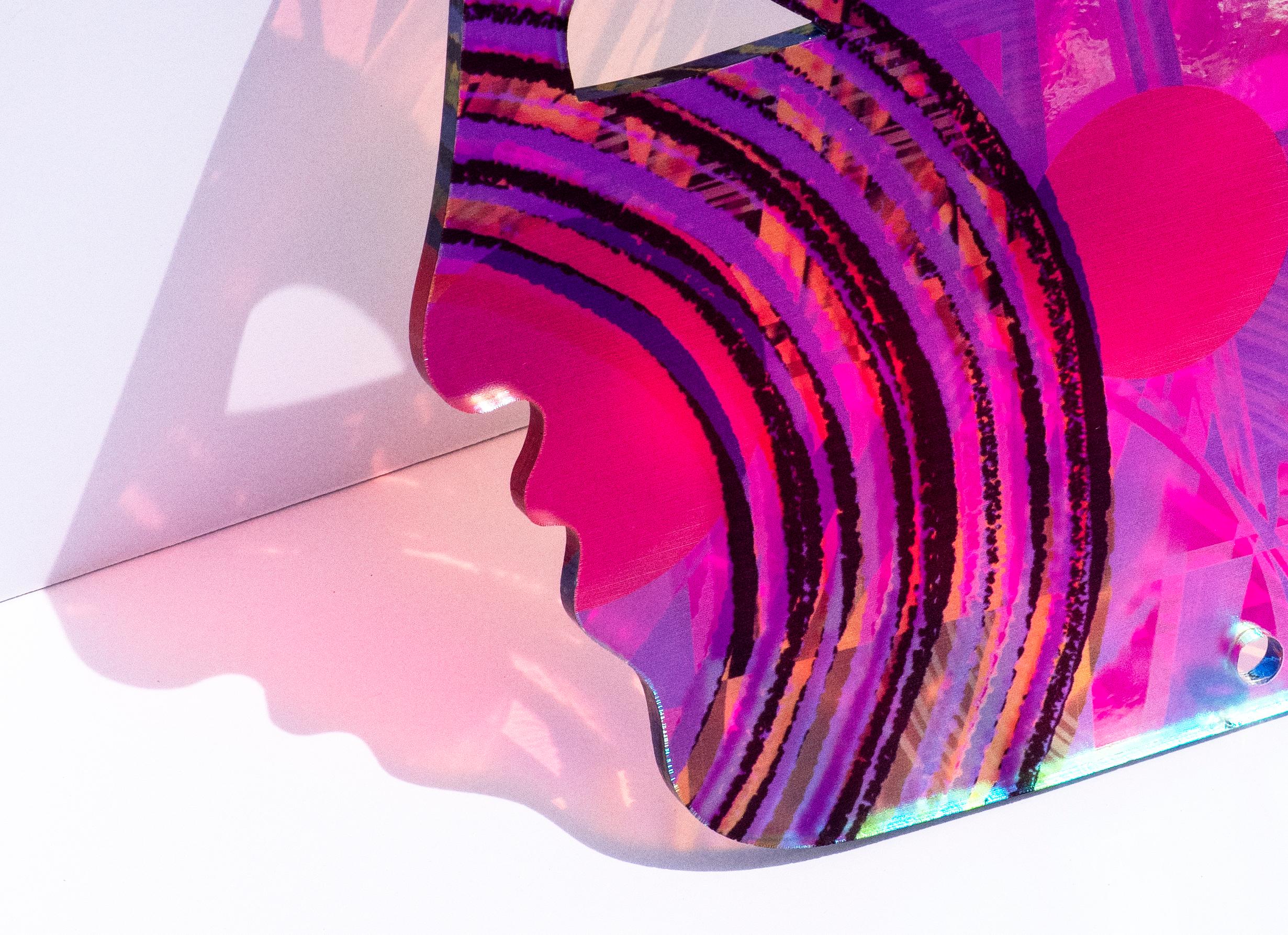 Three Eyes - contemporary abstract mirrored sculpture, printed acrylic shape - Contemporary Sculpture by Roxana Azar