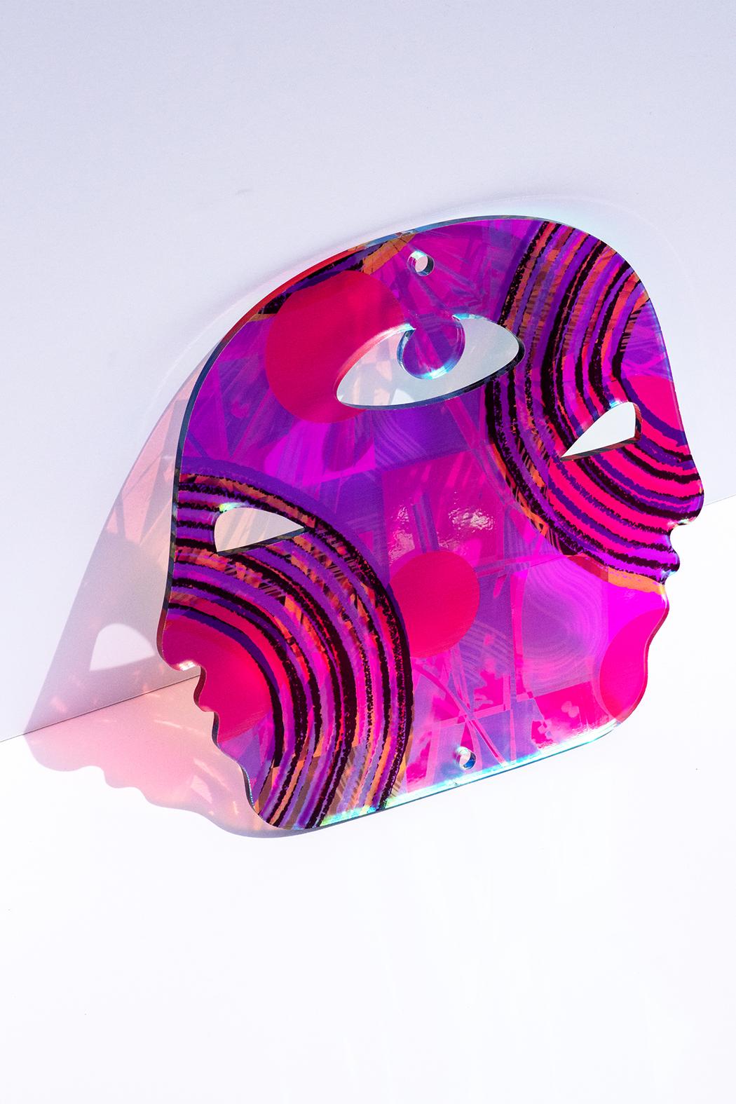 Three Eyes - contemporary abstract mirrored sculpture, printed acrylic shape - Sculpture by Roxana Azar