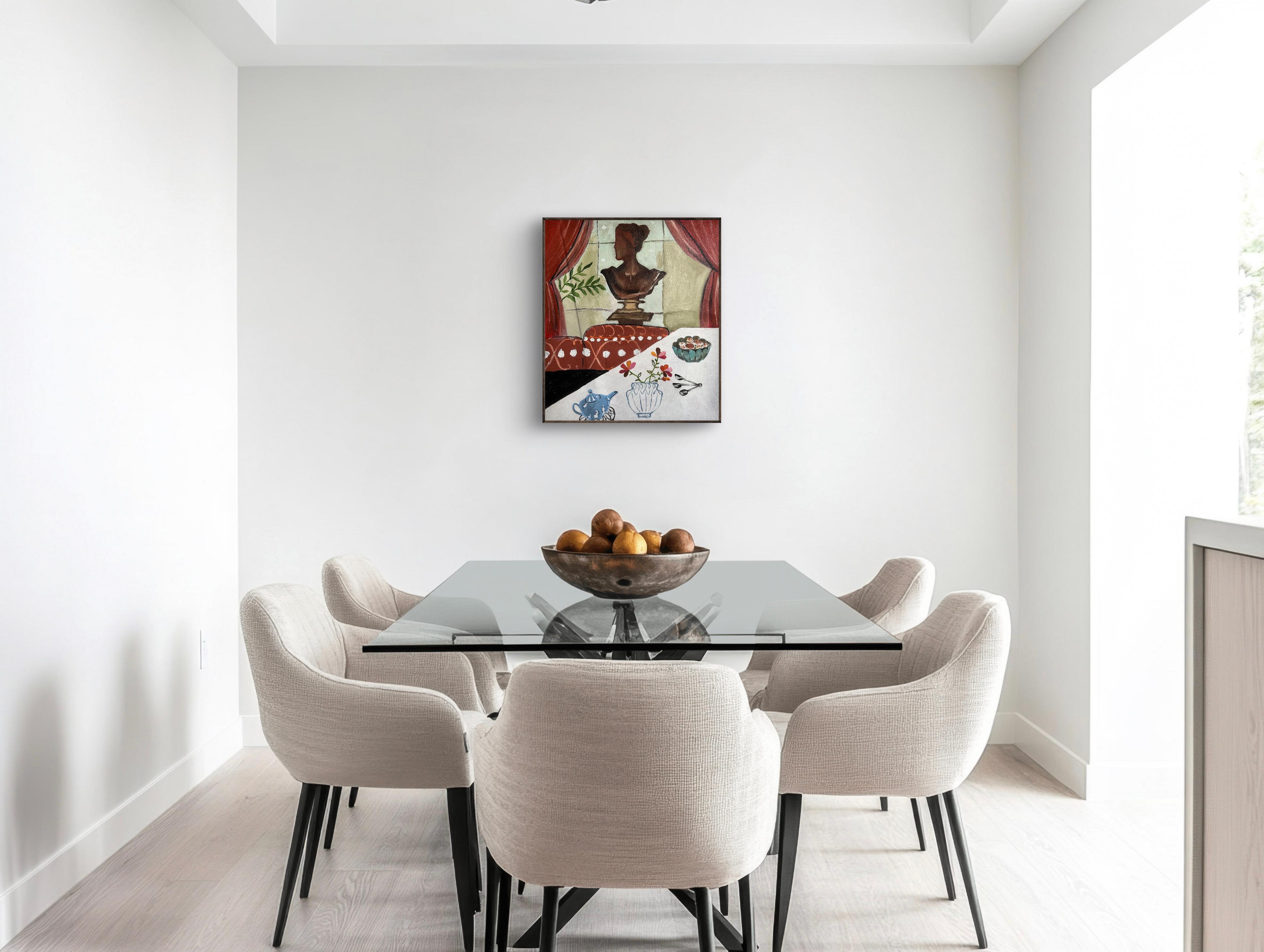 A Gathering of Tastes - Gray Interior Painting by Roxana Khonkulova
