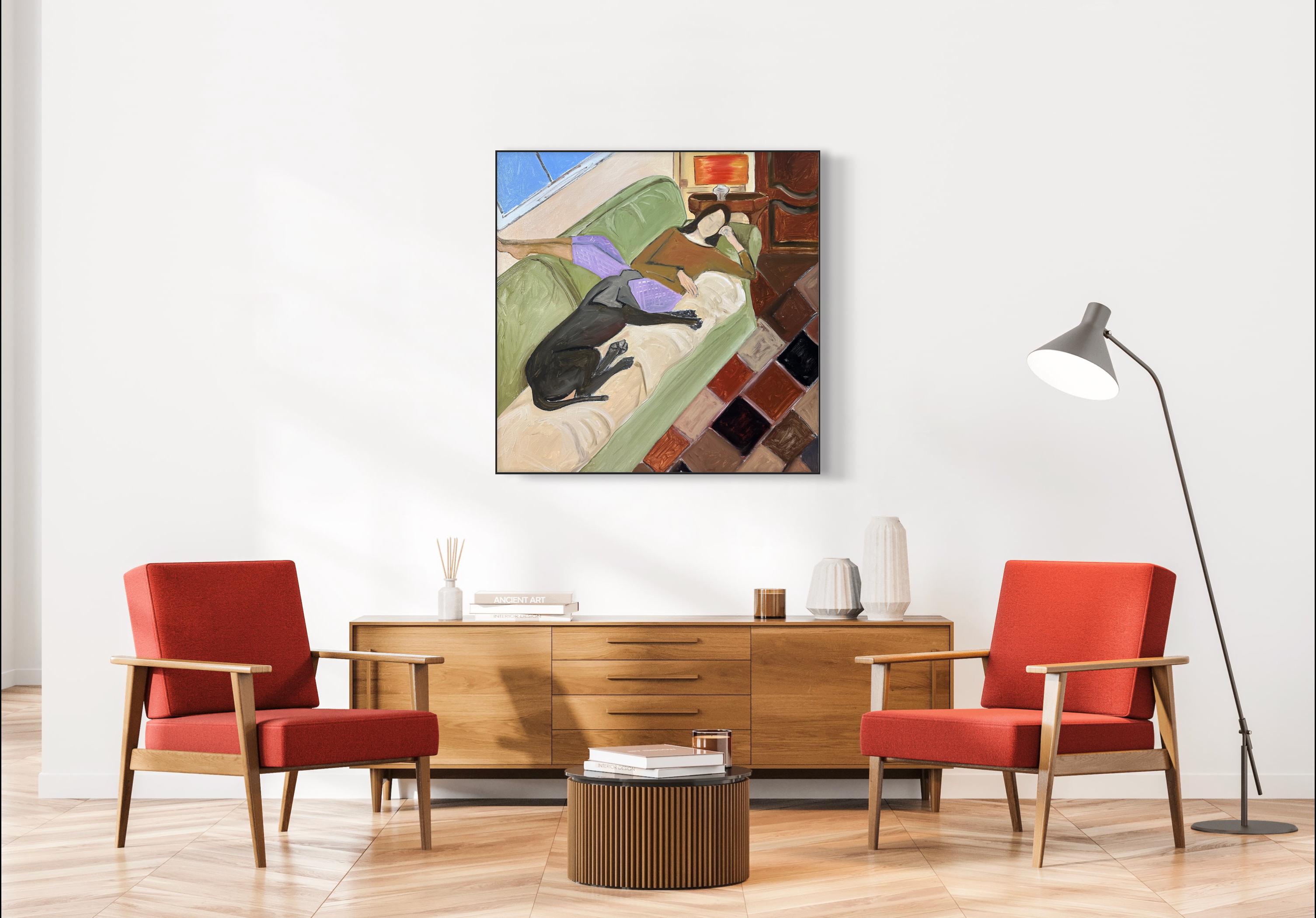 Siesta con un amico. pittura ad olio - Painting di Roxana Khonkulova