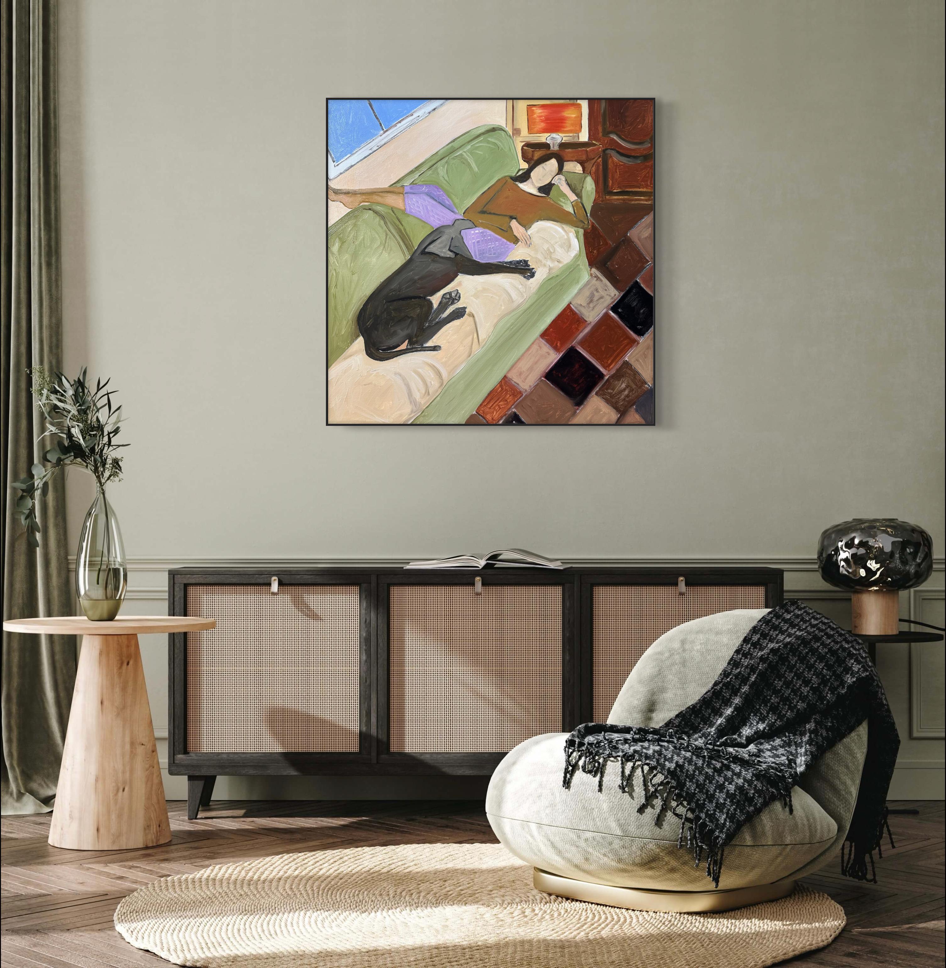 Siesta con un amico. pittura ad olio - Painting Contemporaneo di Roxana Khonkulova