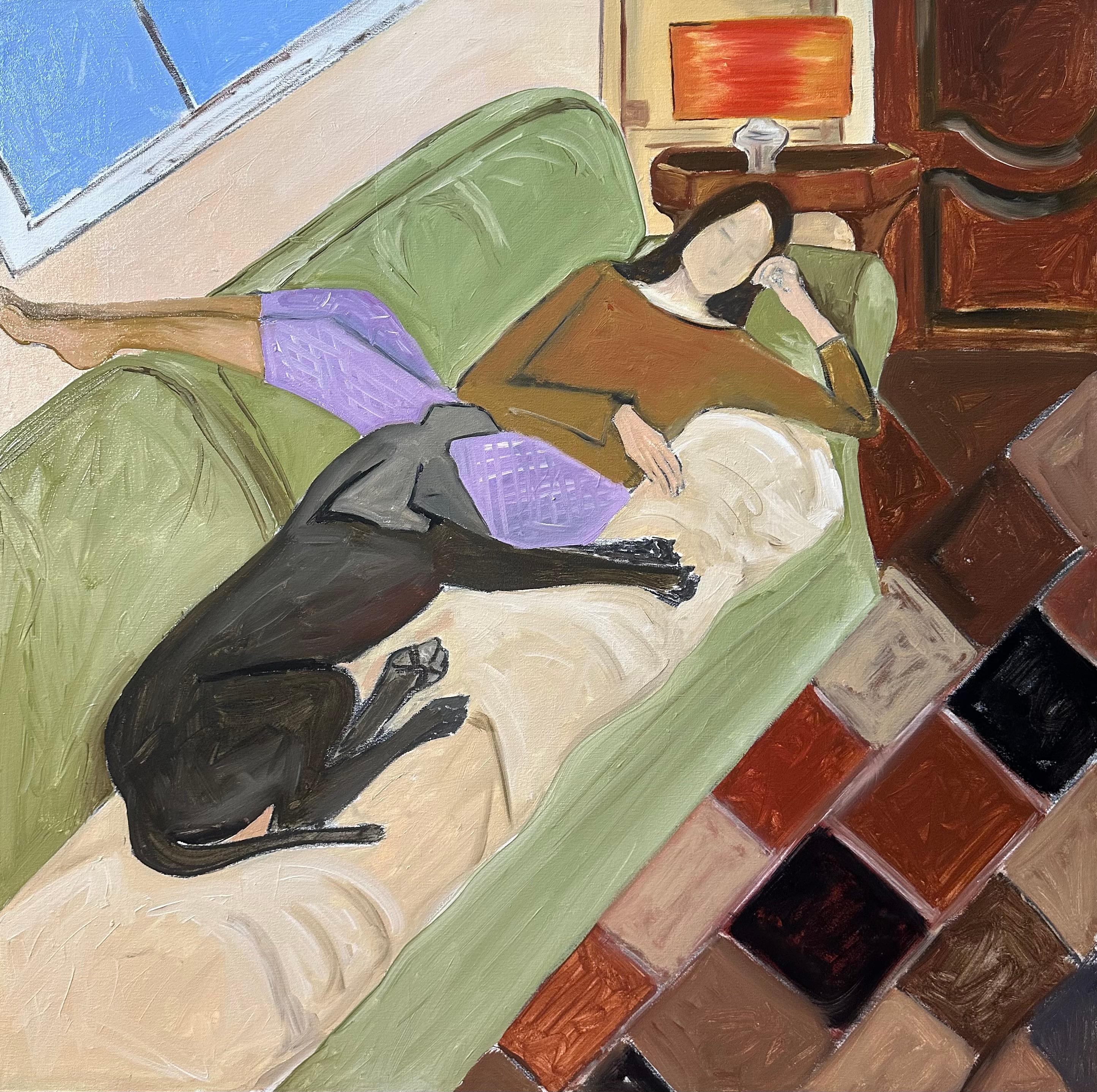 Portrait Painting di Roxana Khonkulova - Siesta con un amico. pittura ad olio