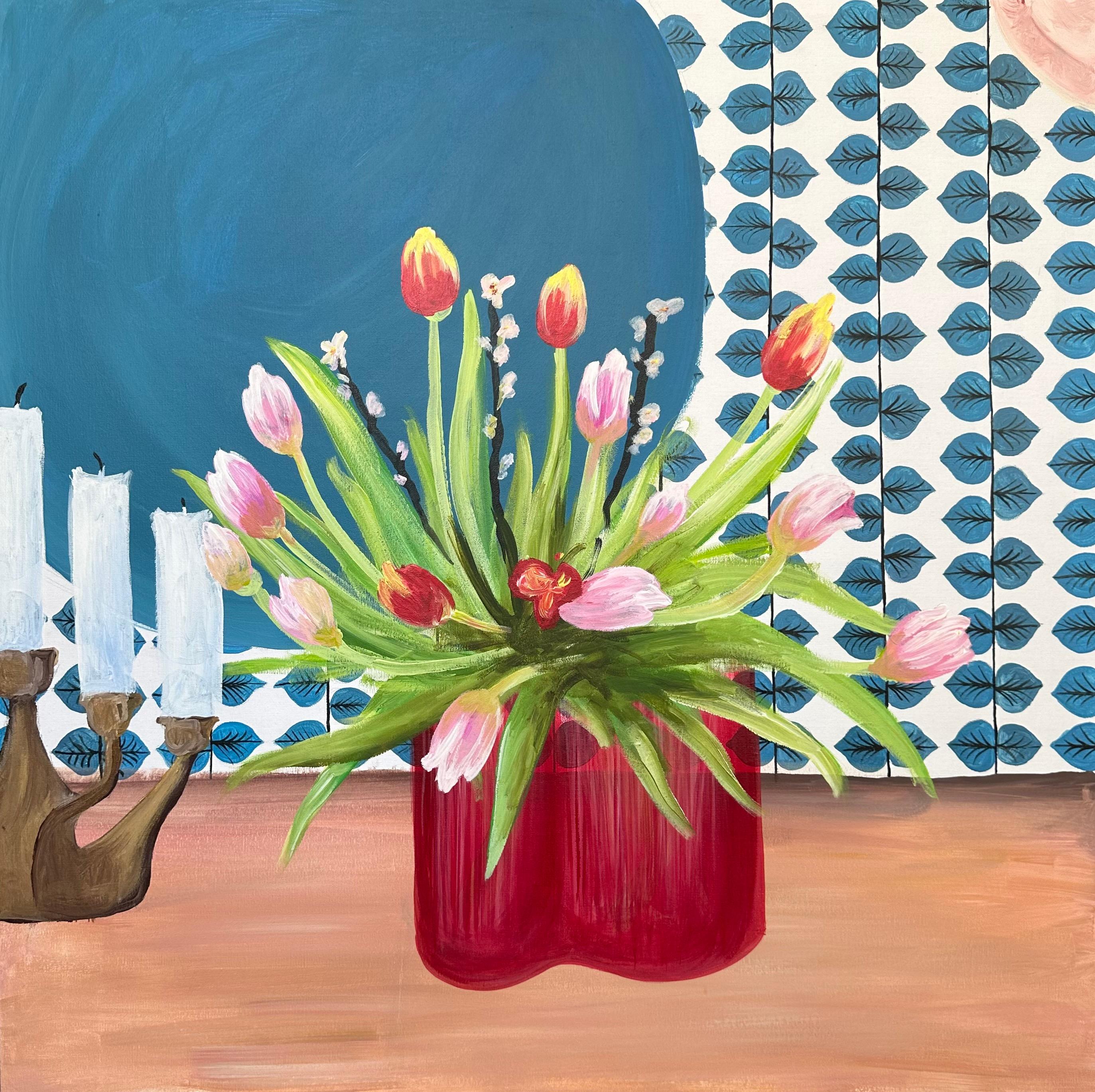 Tulips in february - Painting by Roxana Khonkulova