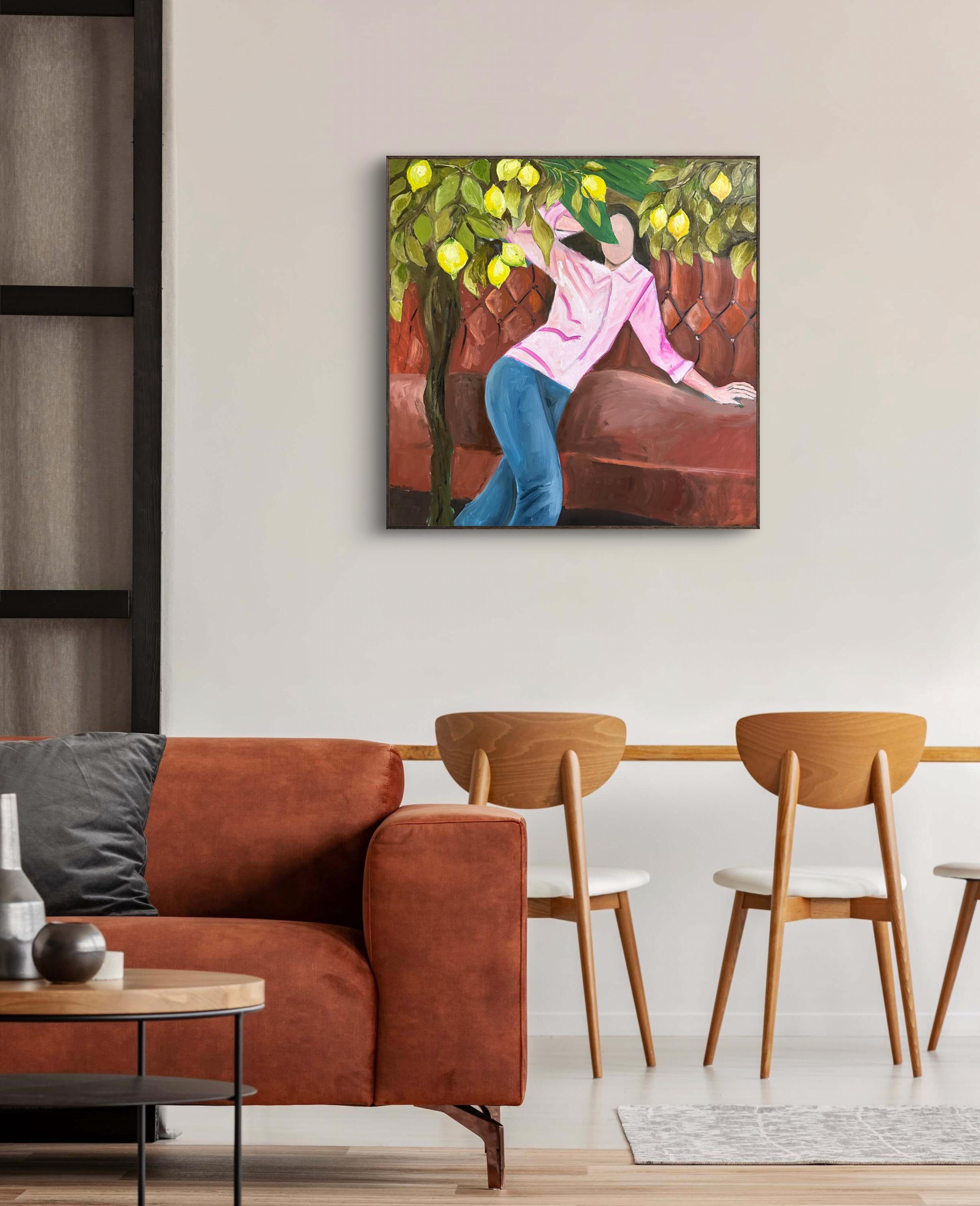 Sotto l'albero dei limoni. Pittura originale - Figurative Painting Marrone di Roxana Khonkulova