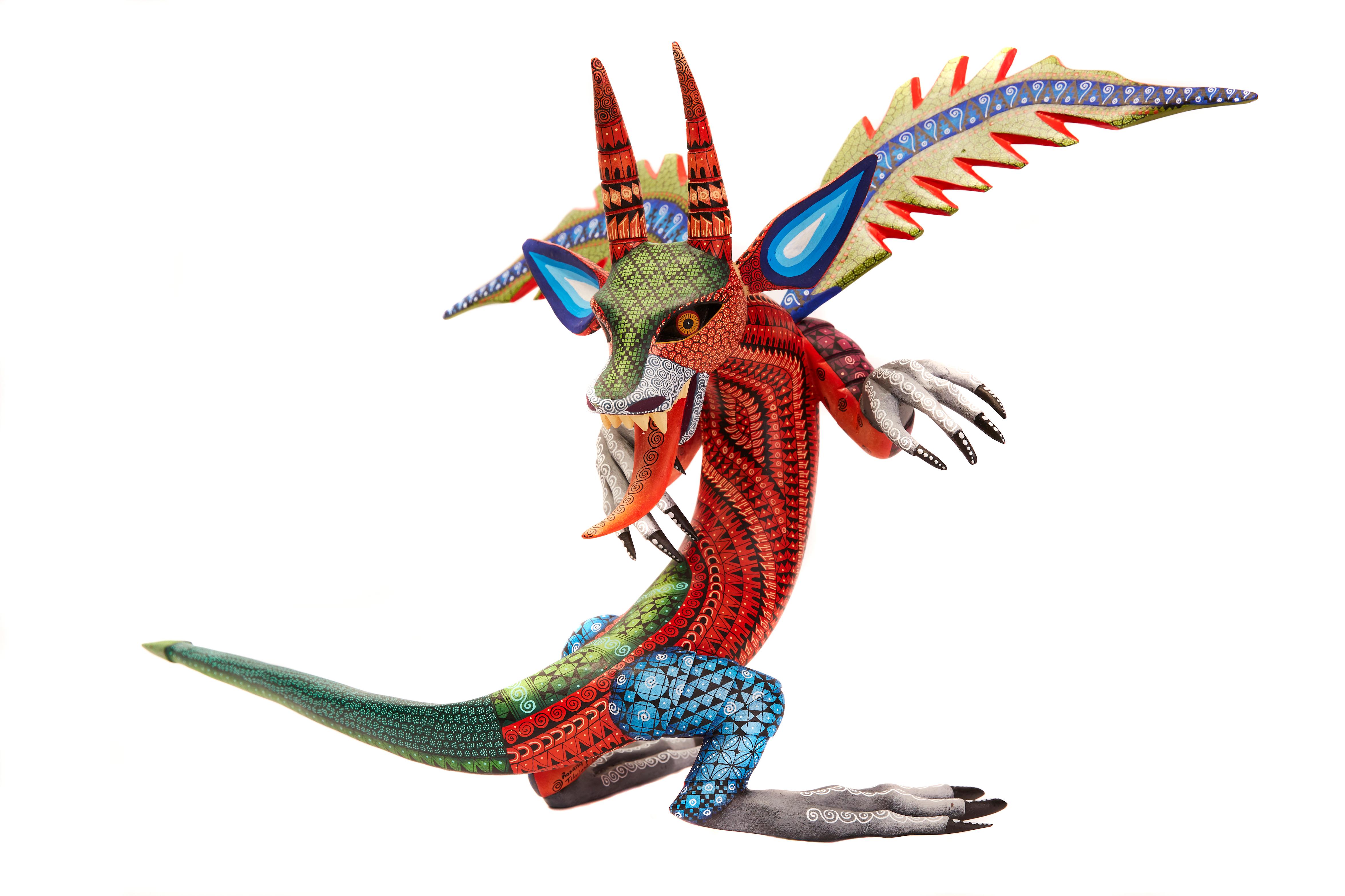 Dragon Fantastico - Fantastic Dragon Alebrije - Mexican Folk Art - Wood Carving  - Sculpture by Roxana y Jesus Hernandez