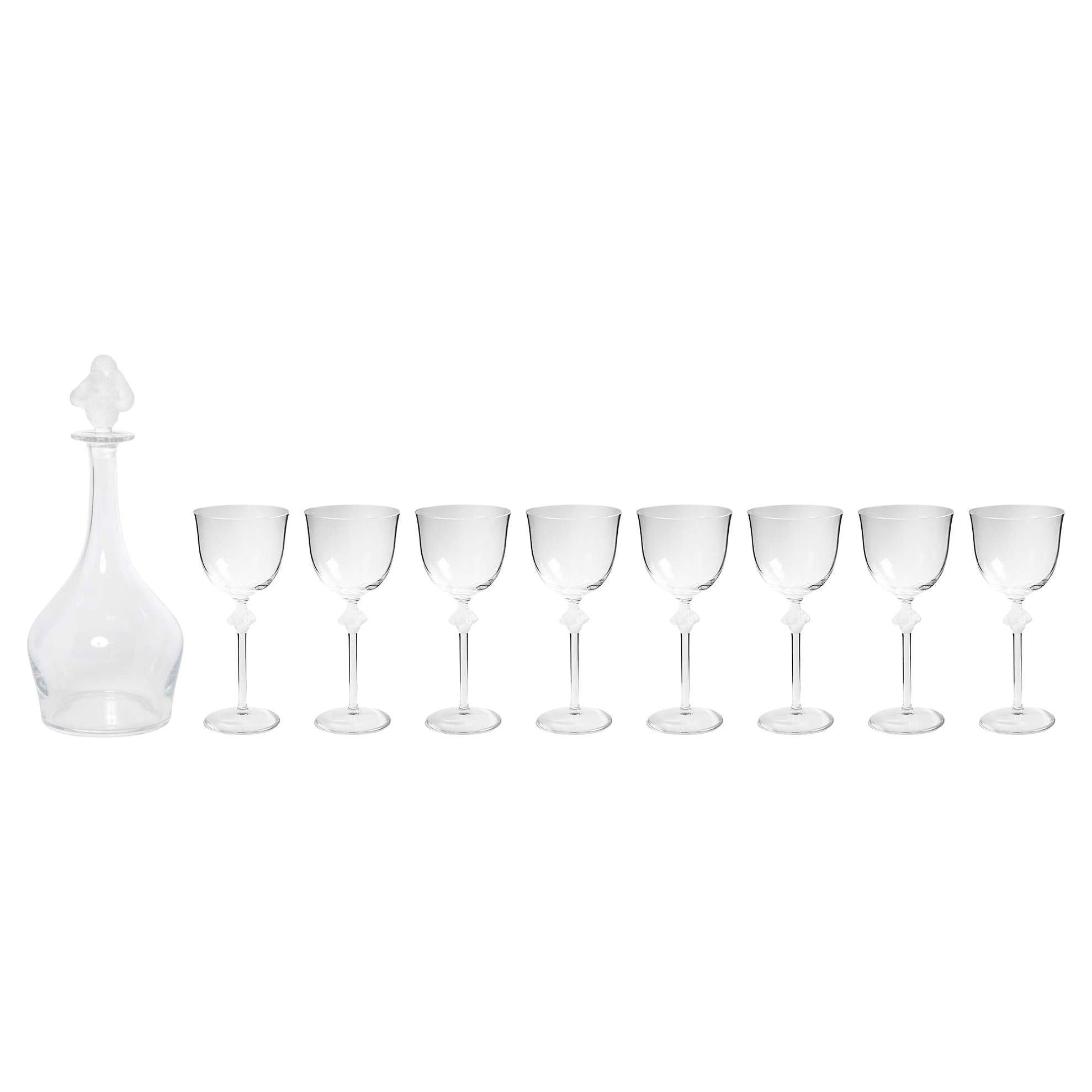 "Roxane" 9-Piece Stemware & Decanter Set by Lalique, France For Sale