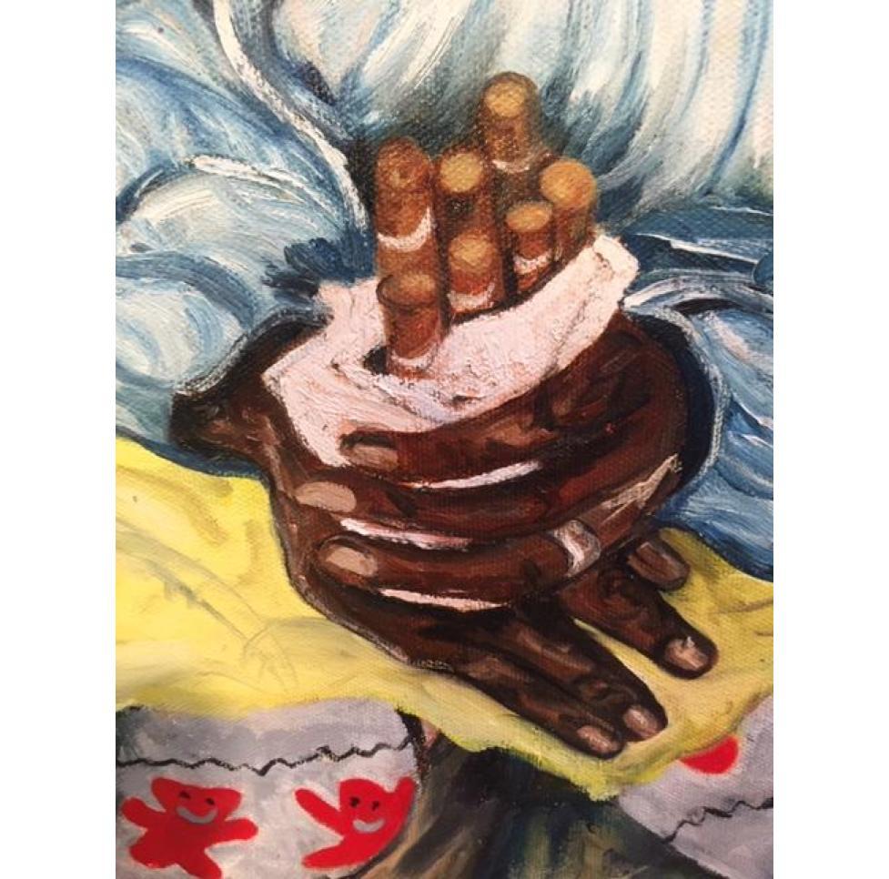 Peinture à l'huile sur le thème du latino  -- La Vidente y Vendedora de Cigarros en vente 1