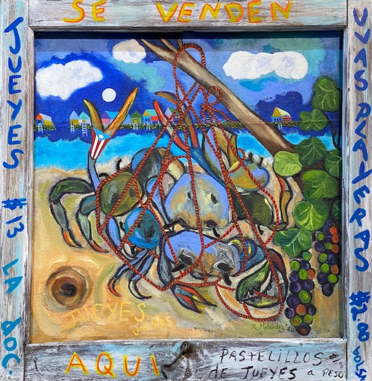 Mixed Media Crab Painting -- Se Venden Jueyes